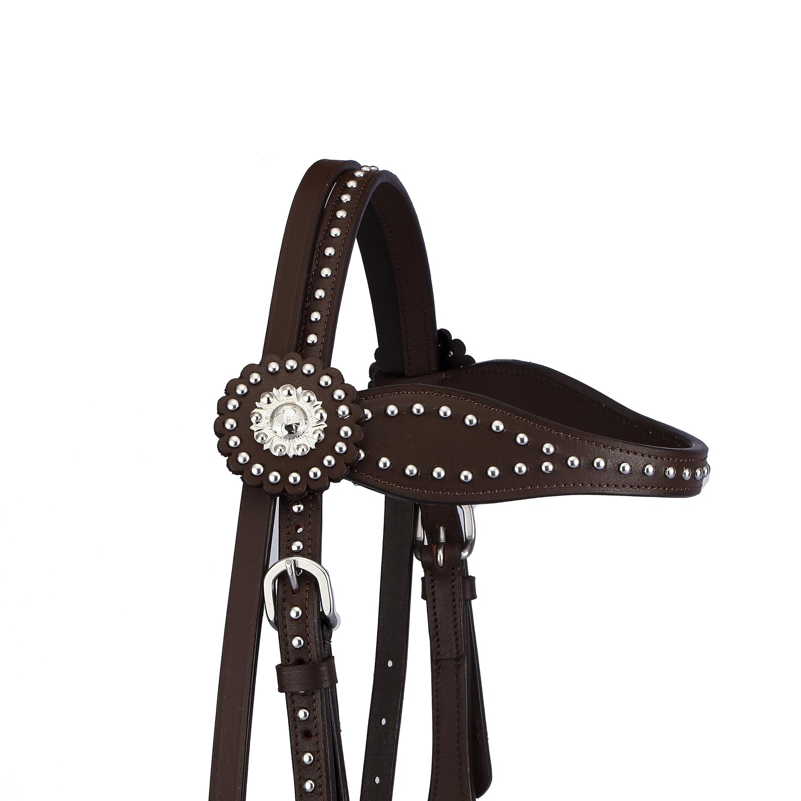 SIE Leather Unisex Western Horse Headstall Spotted Design (Draft, Brown)