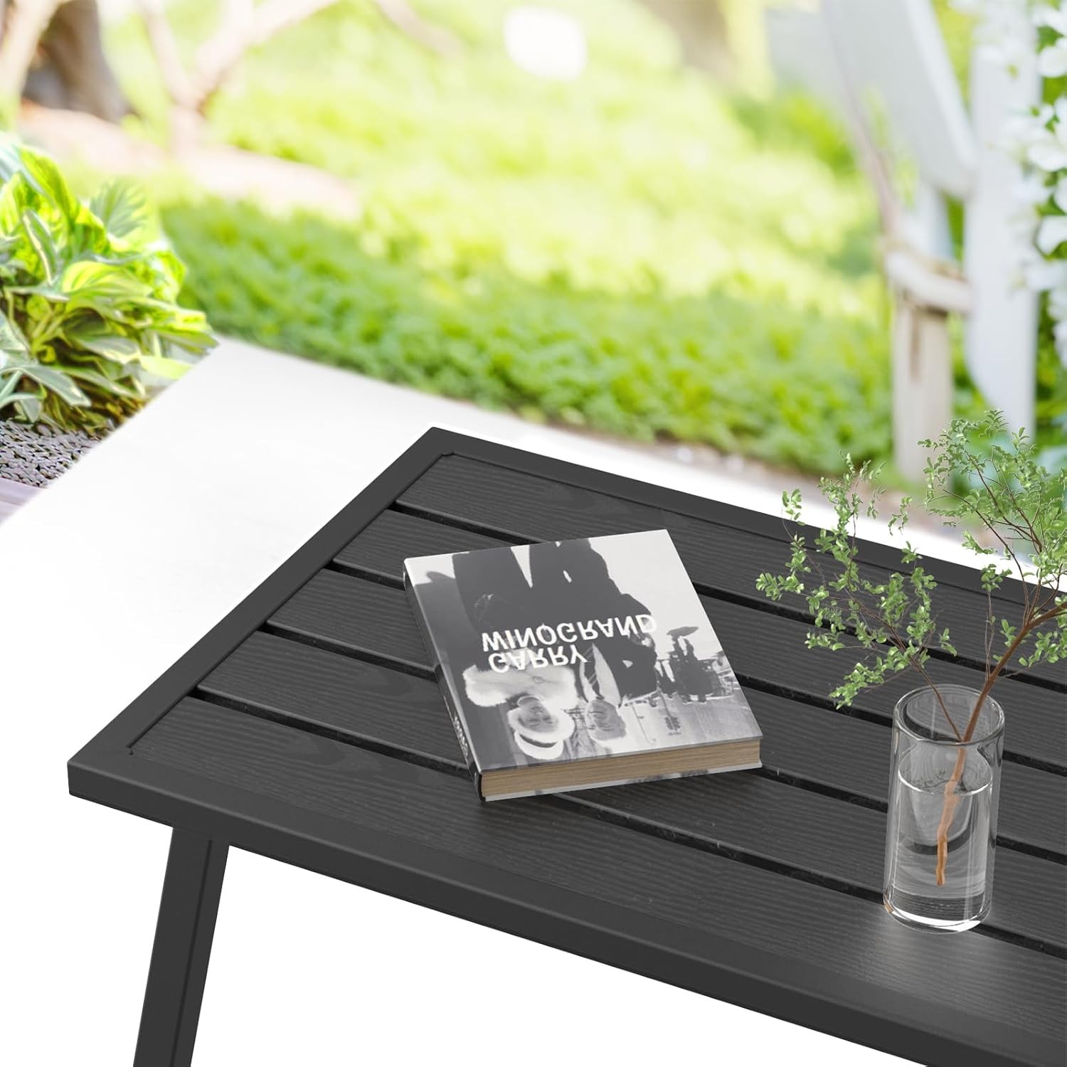 Small Metal Outdoor Coffee Side Table Outside Patio Rectangle Black