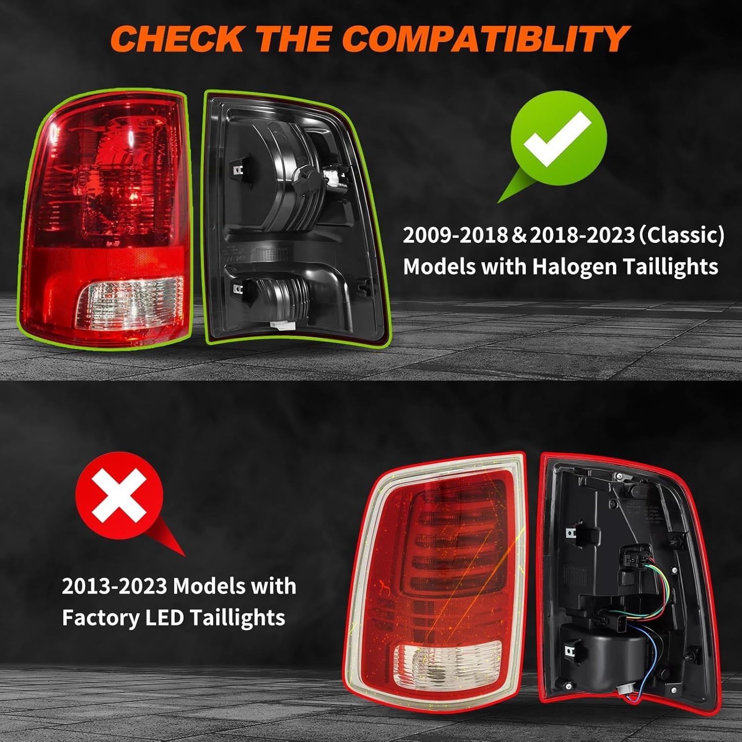 Pair Smoked Tail Lights w/Bulbs for 2009-2018 Dodge Ram Black