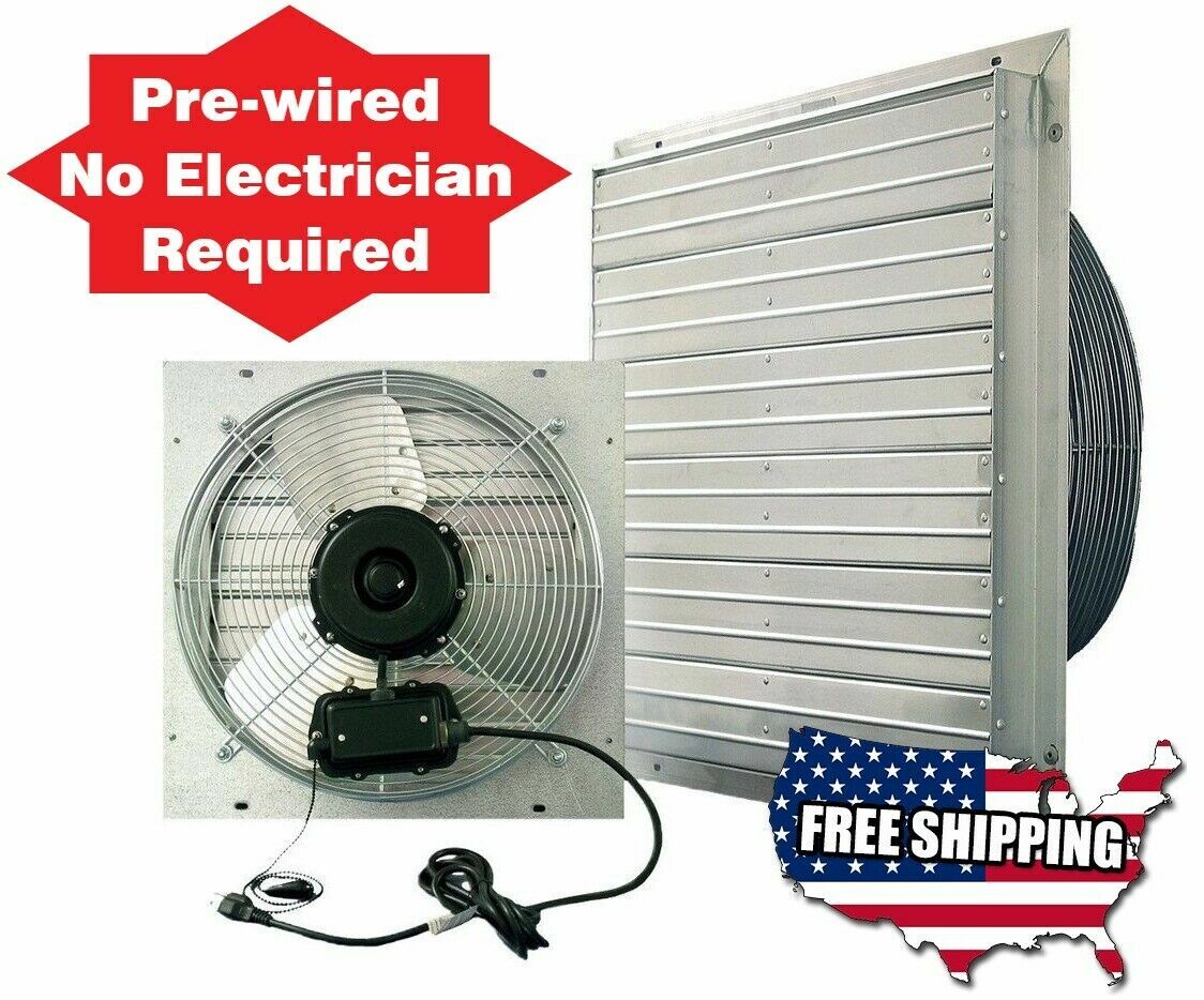 12 16 20 24 inch Exhaust Shutter Fan Fans Attic HVAC Garage Grow Room Wall Mount