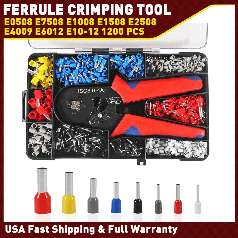 Ferrule Crimping Tool Kit Crimper with Plier 1200PCS Wire Ferrules Kit AWG 22-8