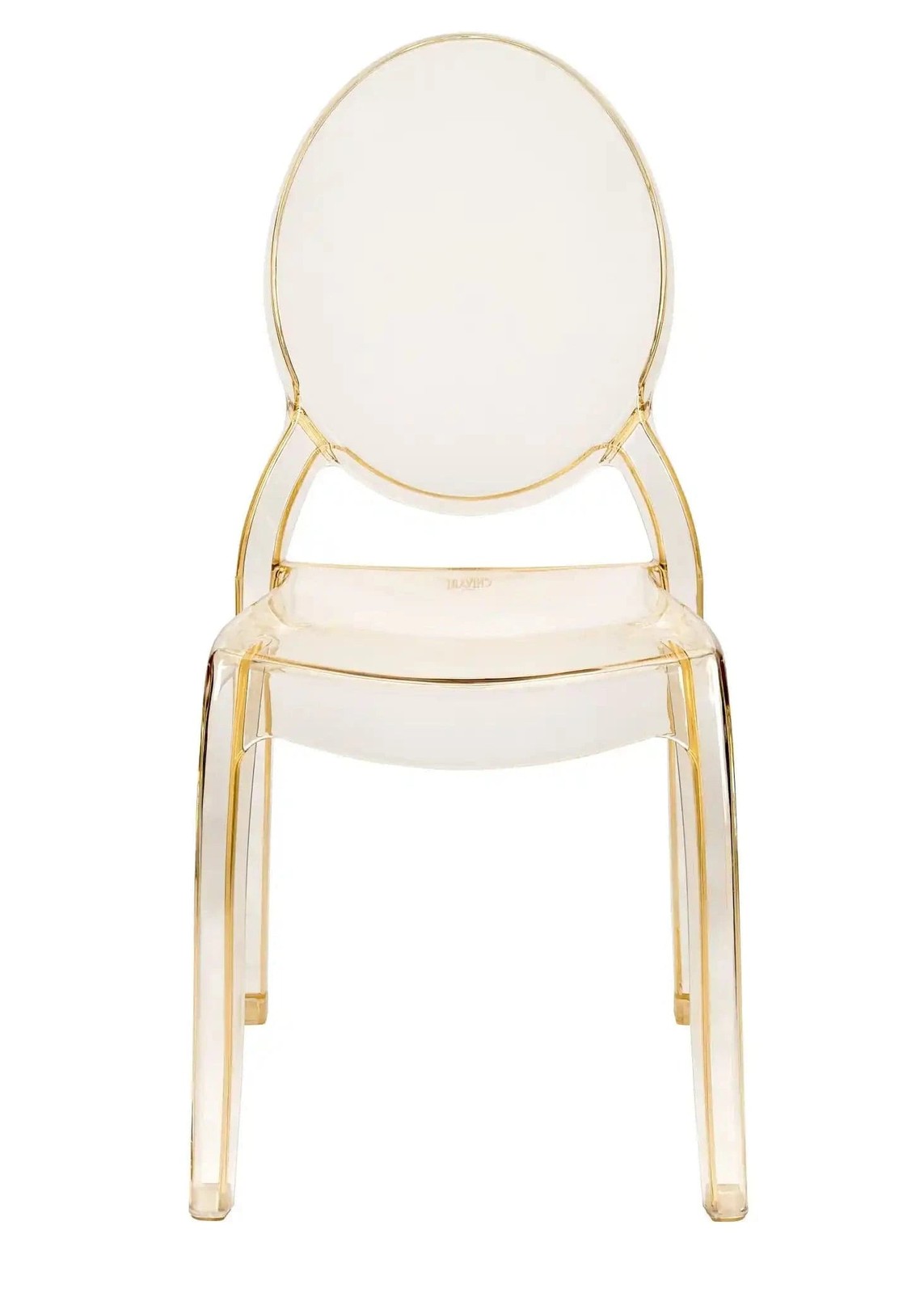 Gold Clear Resin Oval Back Ghost Chair by Chivari