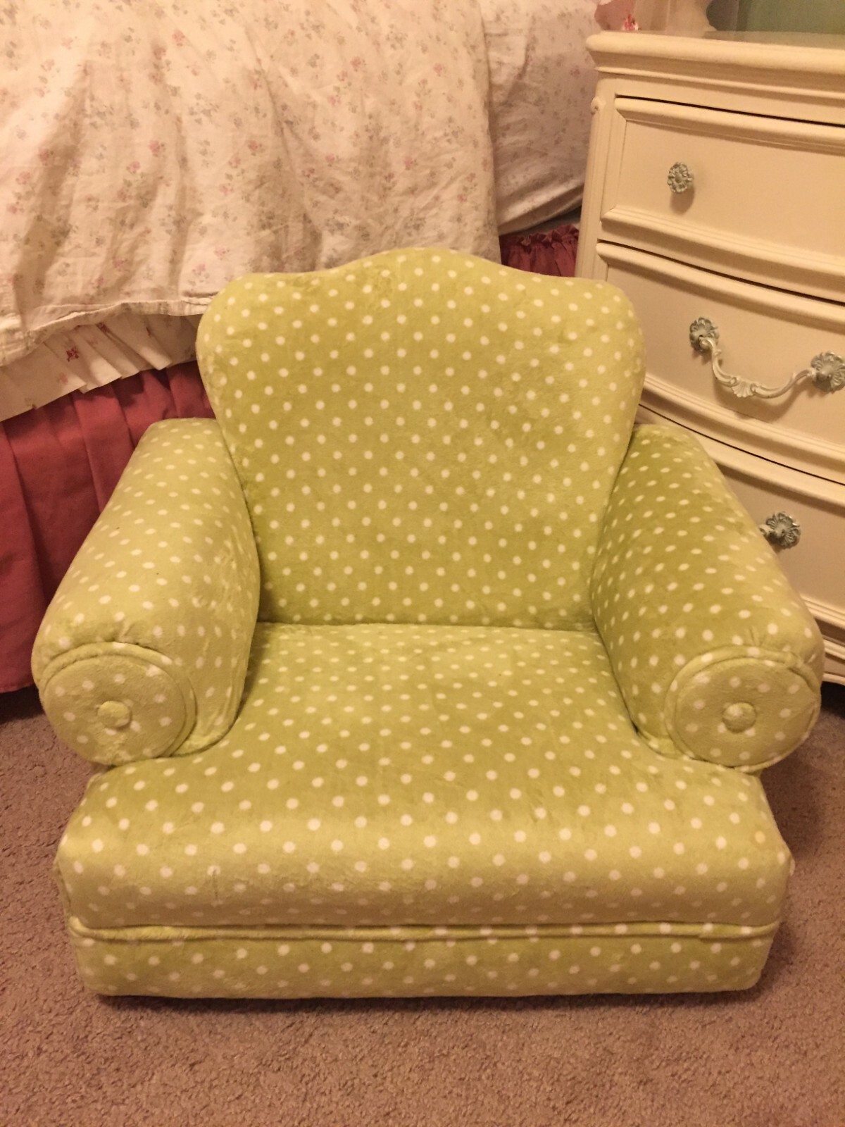 Child Girl’s Sofa Green Polka Dot Princess Chair Upholstered LOCAL PICKUP ONLY