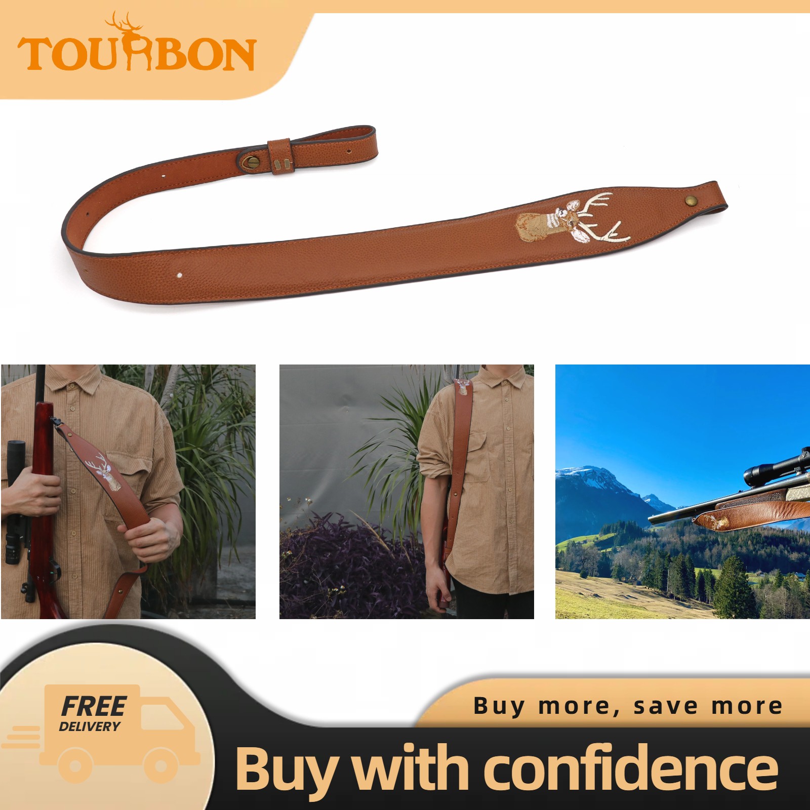 Tourbon Leather Rifle Sling Padded Shotgun Firearm Strap Shooting Adjustable