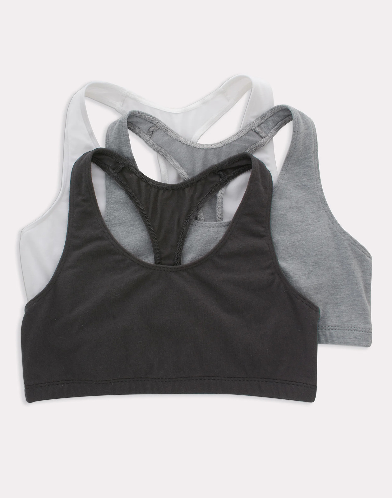Hanes Women's Cotton Racerback Sports Bralette, Low Impact, 3-Pack