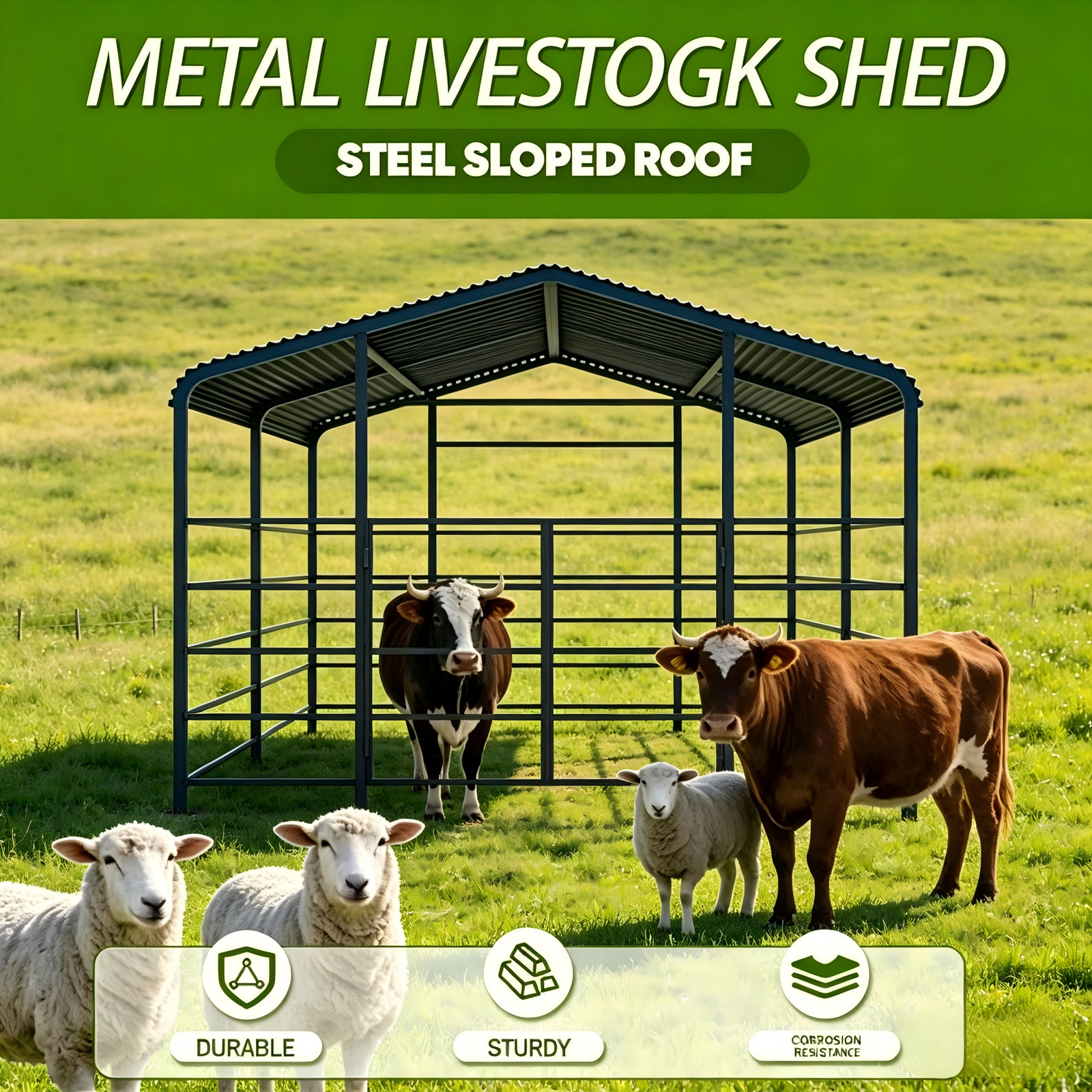 13x13FTHeavy Duty Metal Livestock Shed Free Shipping Outdoor Farm Animal Shelter