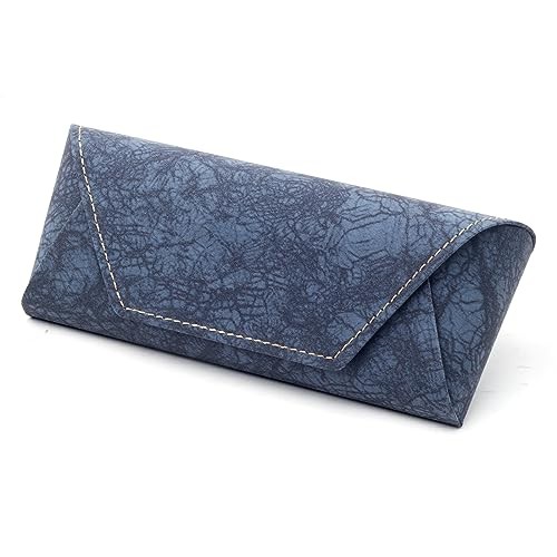 Glasses Case Hard Shell Light Portable Eyeglass Case PU Leather Suede Blue