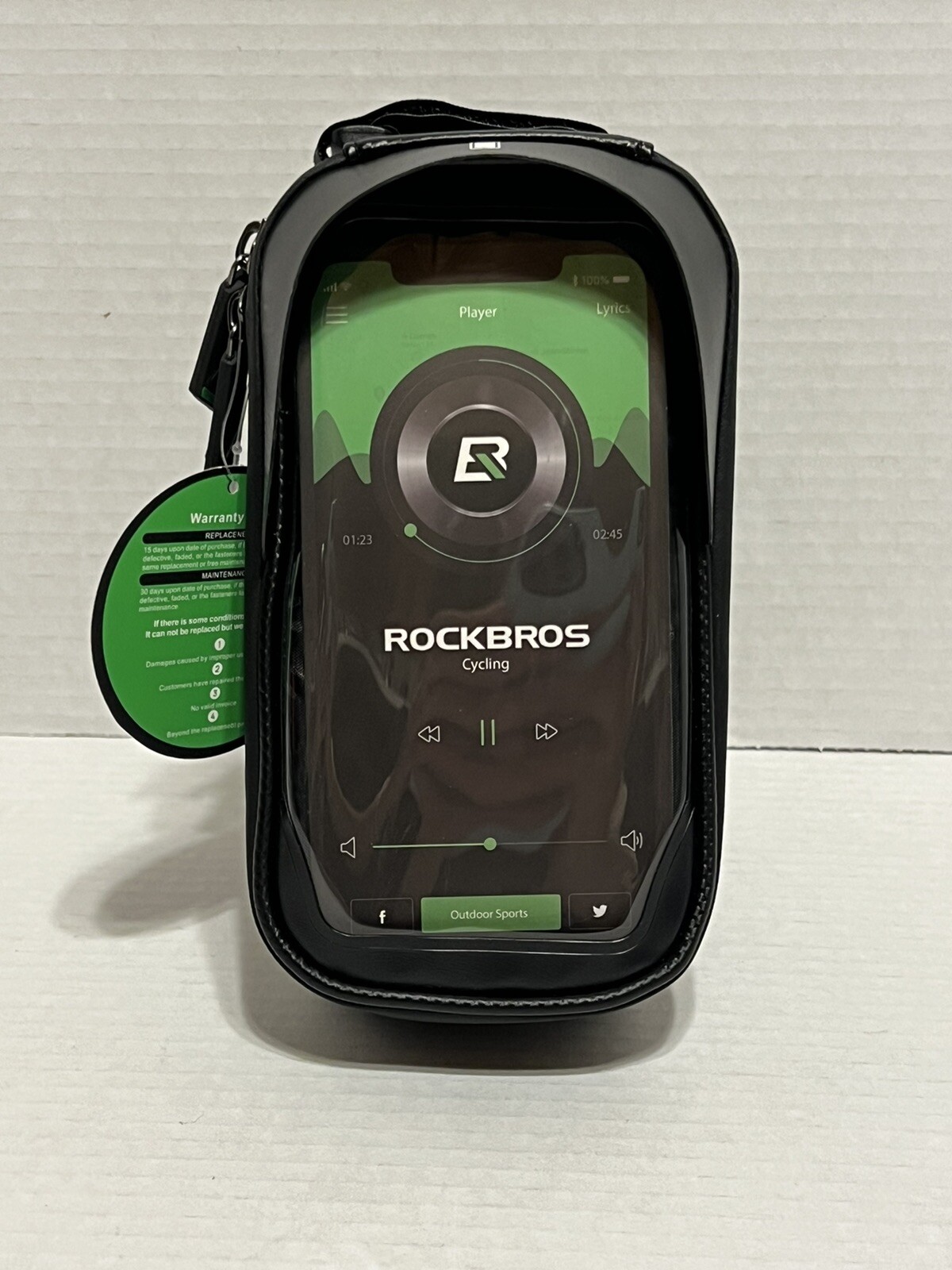 ROCKBROS Bicycle Handlebar Bag Handlebar PU Cycling Phone Holder Zipper Black