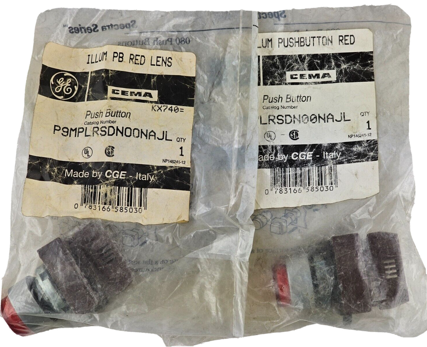 GE General Electric P9MPLRSDN00NAJL Illuminated Red Pushbutton ( Lot of 2 ) NEW