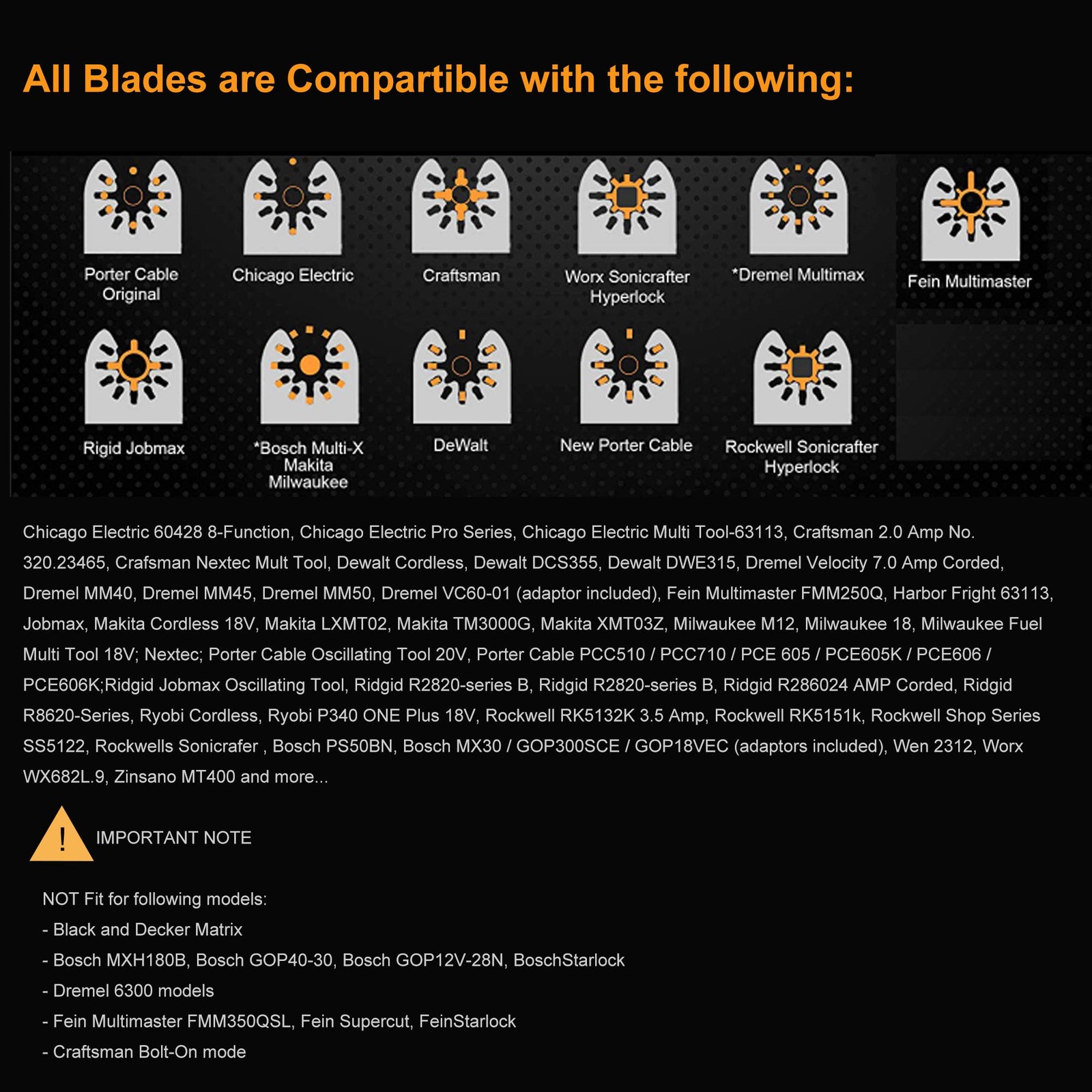 HEMUNC Drywall Blade for Oscillating Tool 4 Pack, Drywall-4Pack, Black