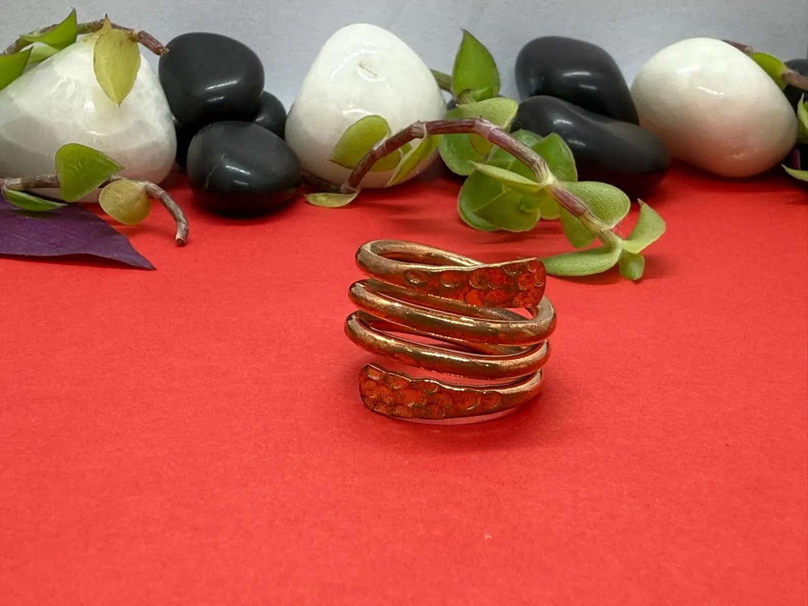 Copper Wrap Ring – Handmade Textured Adjustable Boho Ring for Women