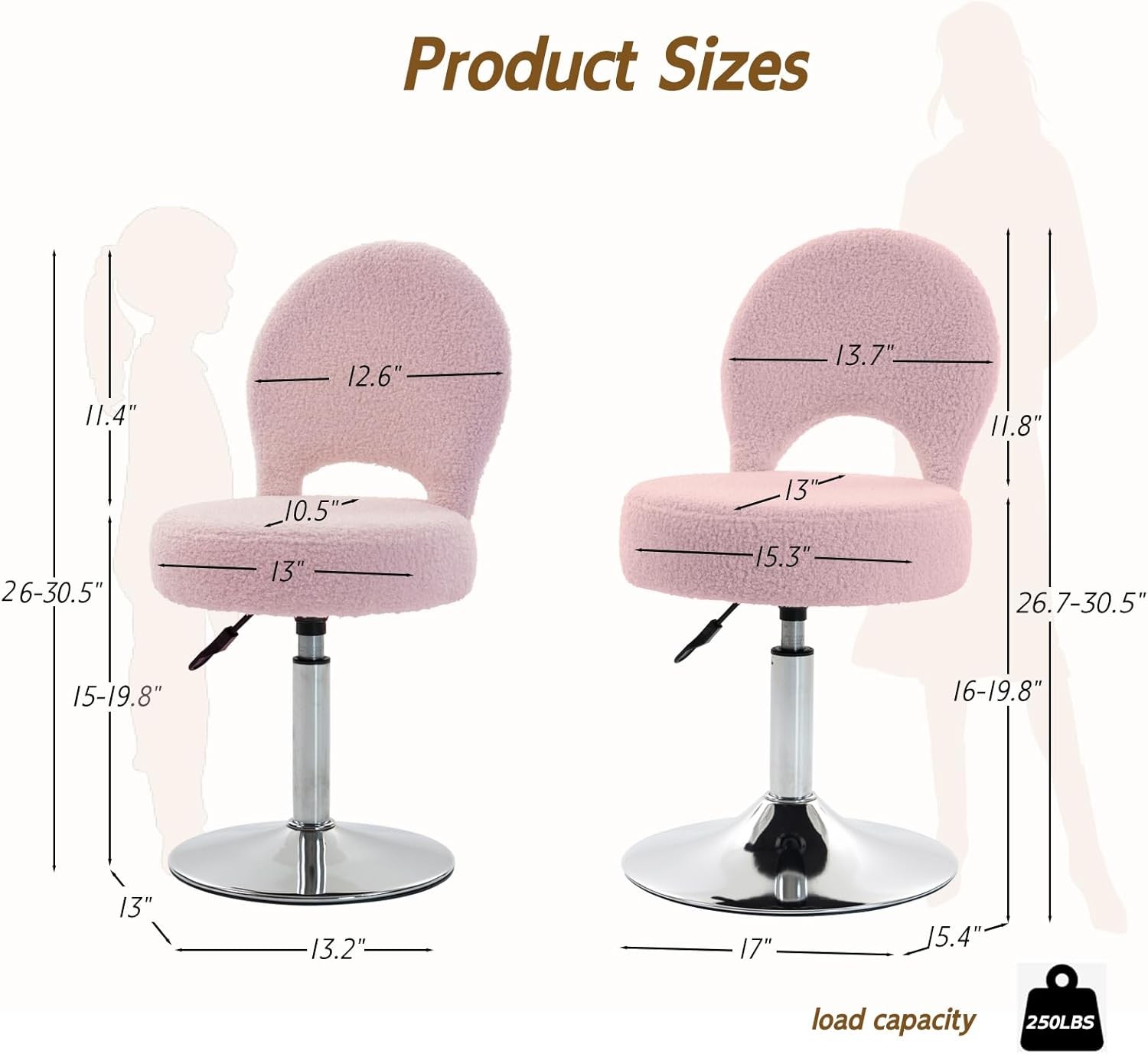 Adjustable Small Vanity Chair 360° Swivel Vanity Stool W/ Folding Back Teenager