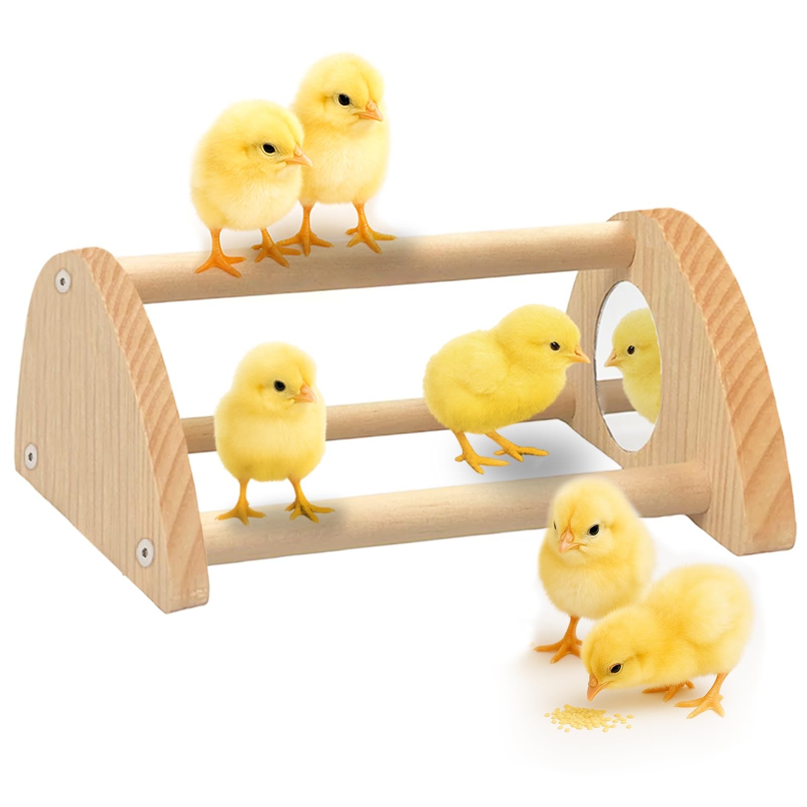 Chick Perch with Mirror – Sturdy Wooden Roosting Bar for Coop & Brooder, Trai...