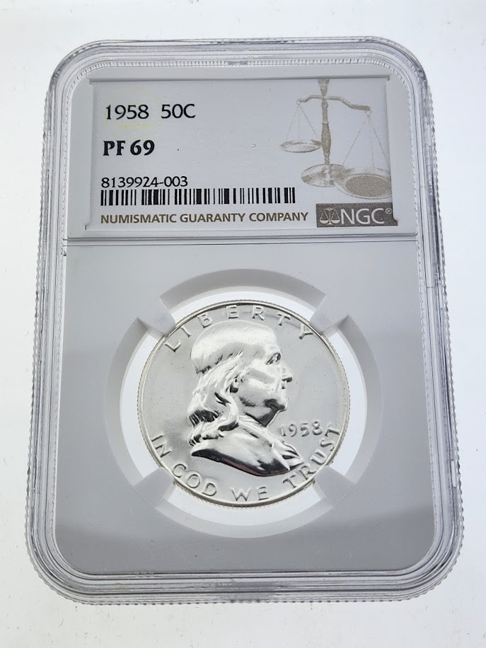 1958 Proof Silver Franklin Half Dollar, NGC PF69 - TOP POP