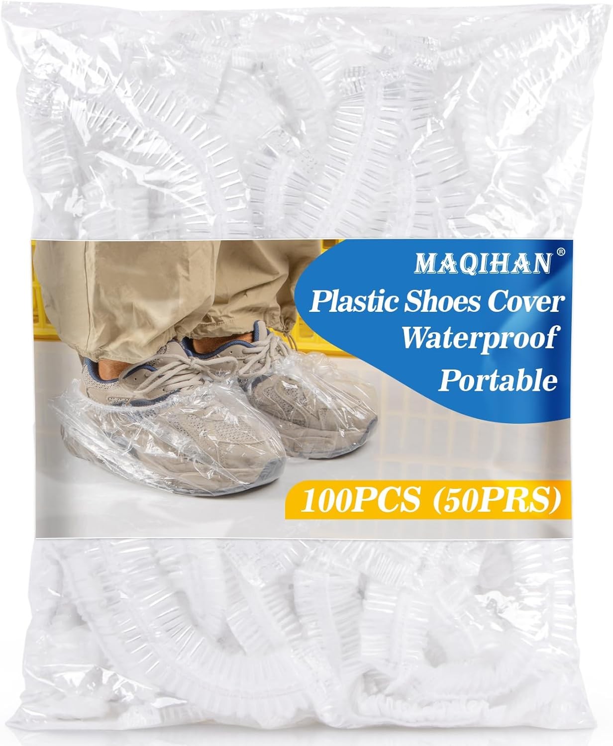 MAQIHAN 100pcs(50PRS) Shoe Covers Disposable - Portable Size Save Space for Rain