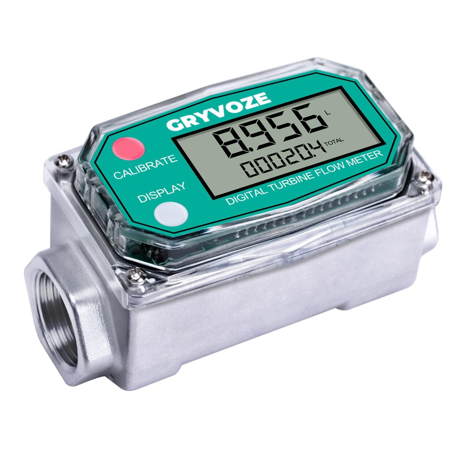 3/4 Inch Digital Turbine Fuel Flow Meter, 0.8-13.2 GPM Inline NPT Thread Flow...