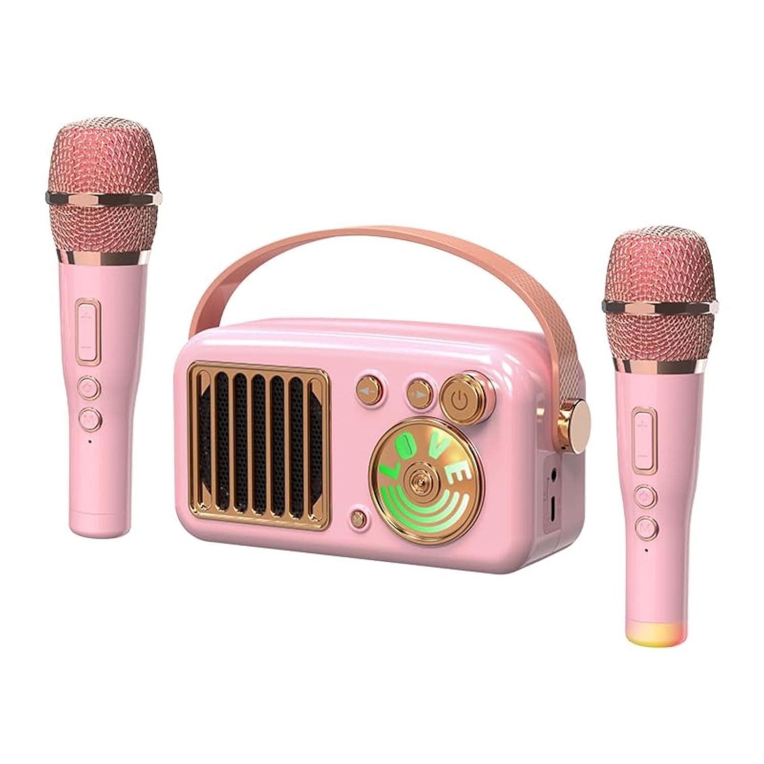 Karaoke Machine for Kids Adults, 15W Mini Handheld Portable Bluetooth Speaker &2