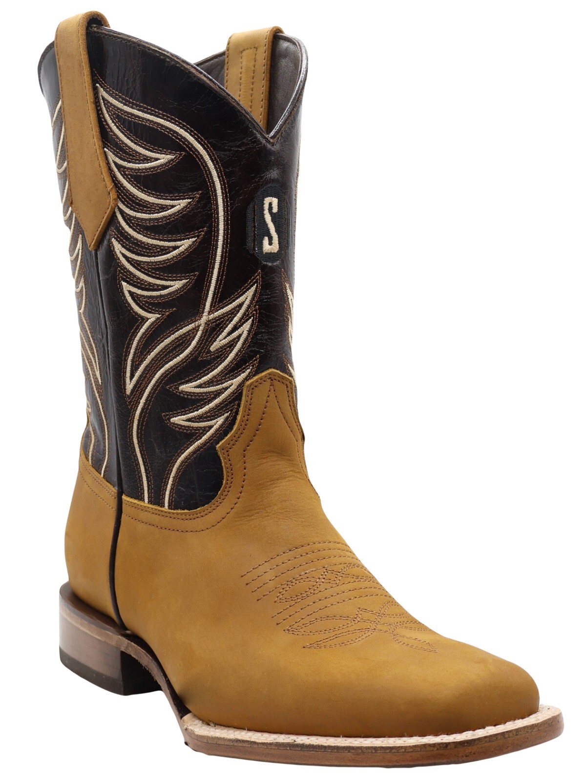Men Genuine Leather Silverton Western Square Toe Honey Boots Quality Handcrafted