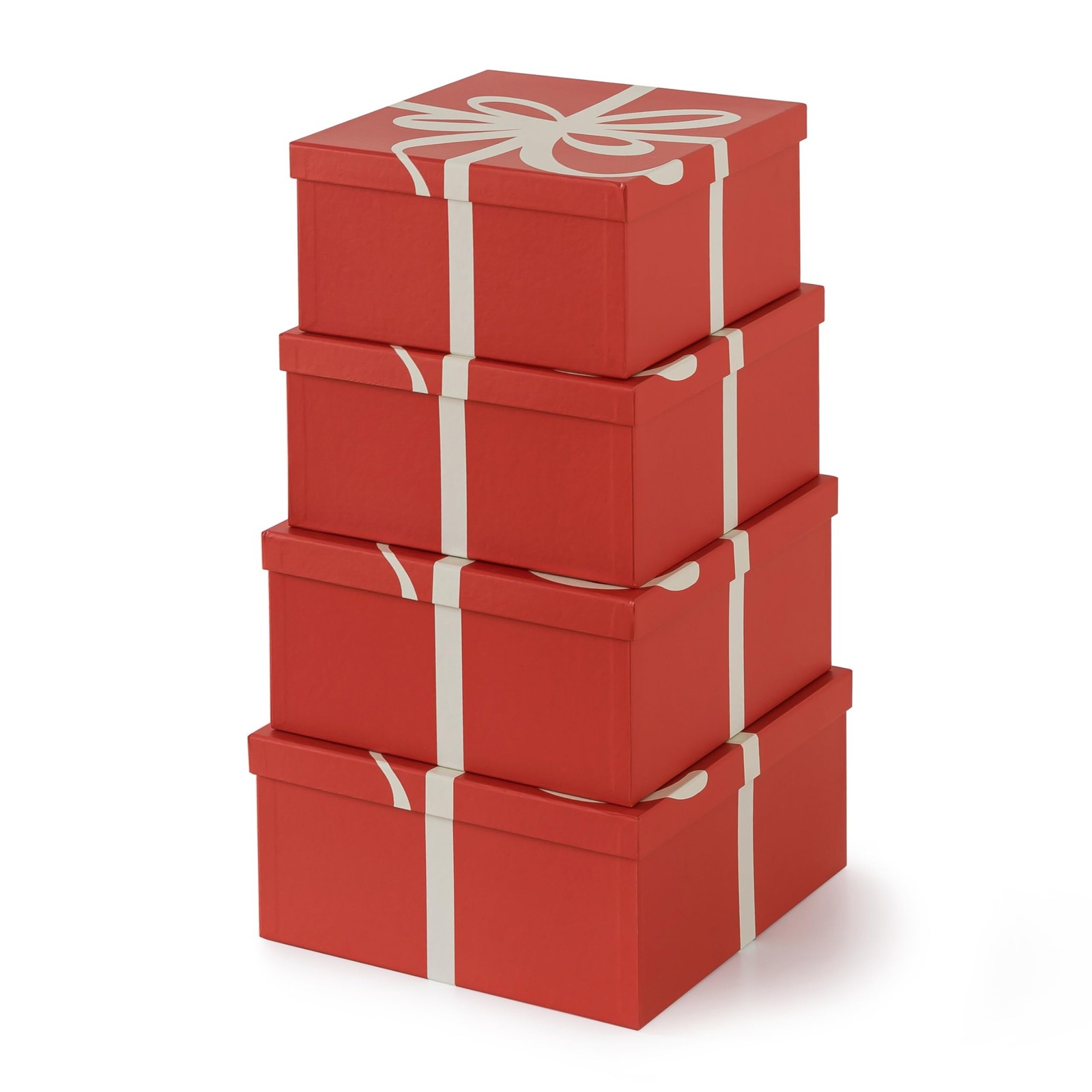 4 PCS Christmas Square Decorative Boxes Lids Set Festive Red Reusable Nesting