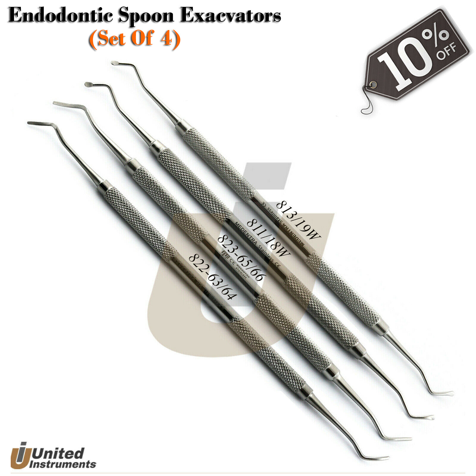Set Of 4 Dental Excavators Endodontic Caries Curettes Restorative Cavity Scalers