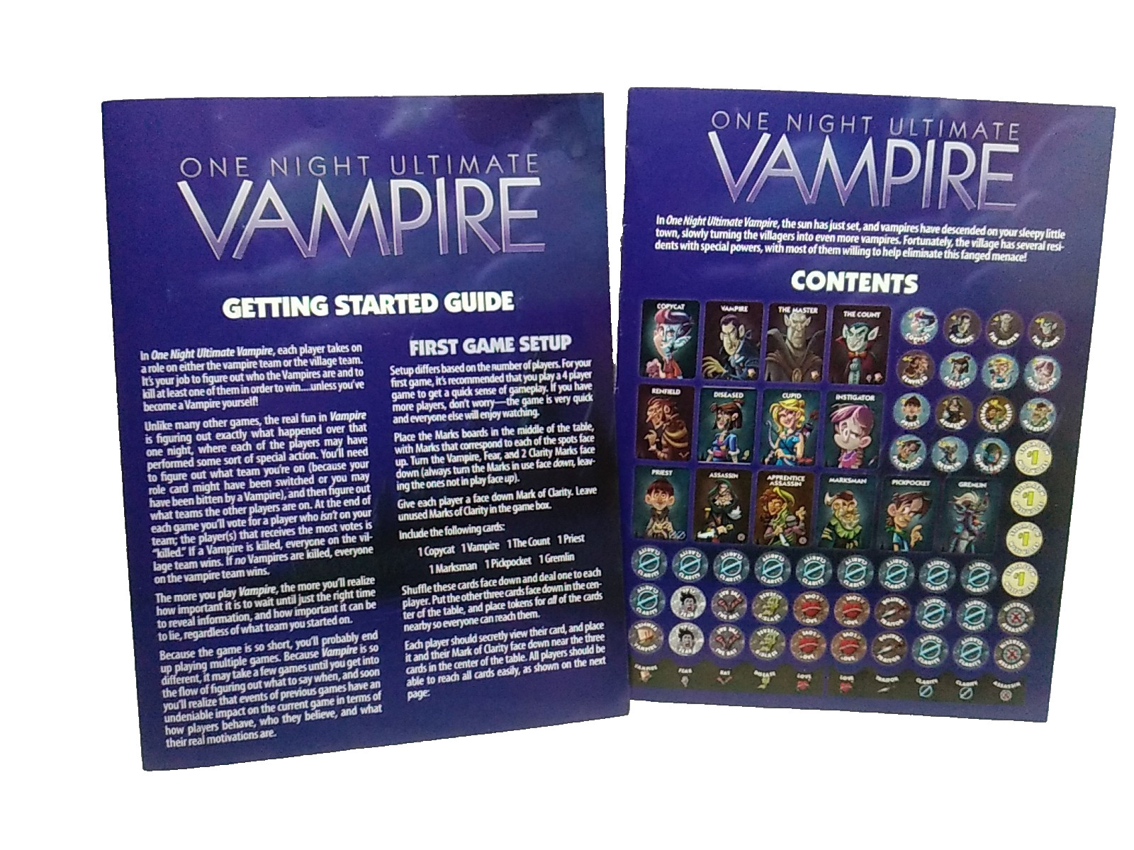 One Night Ultimate Vampire Guide Manuals (As Shown Only) Perfect Condition.