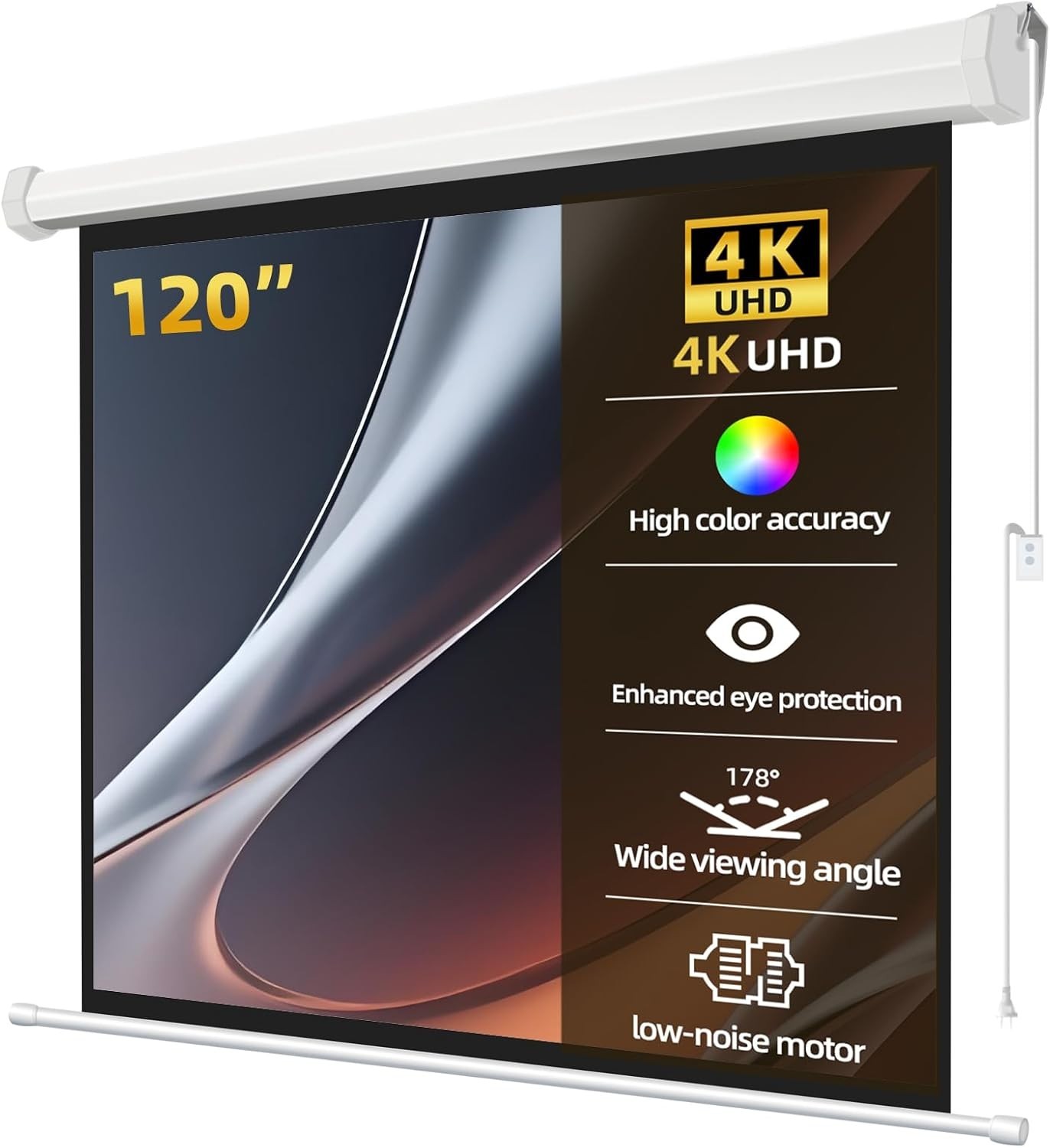 120" Matte White Motorized Projector Screen for UST Long/Standard Throw