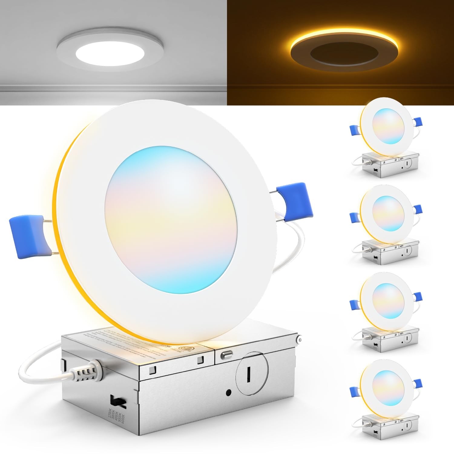 Sunco 4 Inch LED Recessed Lights with Night Light, Slim Ceiling 4 inch, White