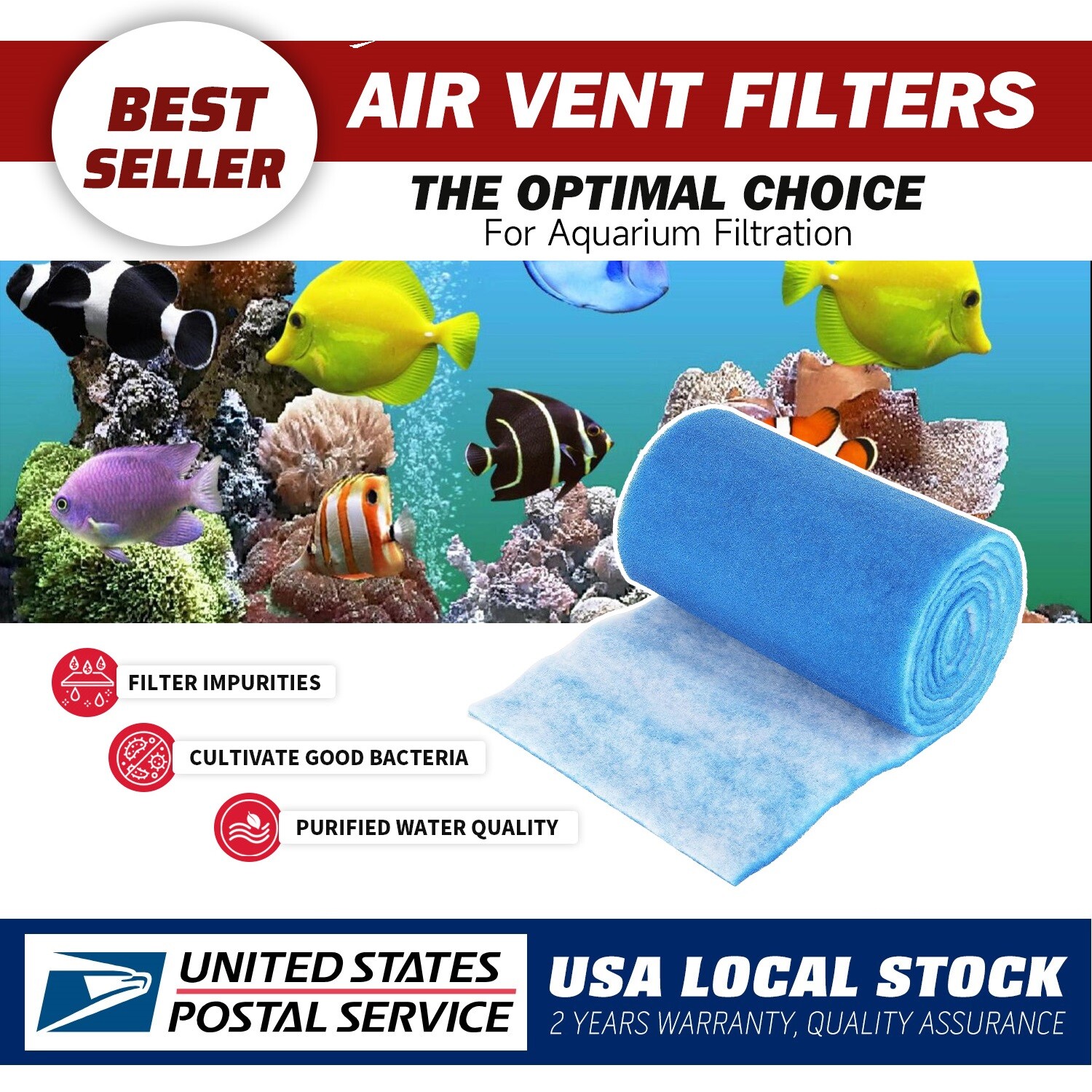 12"x12' Bule & White Bonded Aquarium Media Pad, Cut To Fit Any aquarium Filter