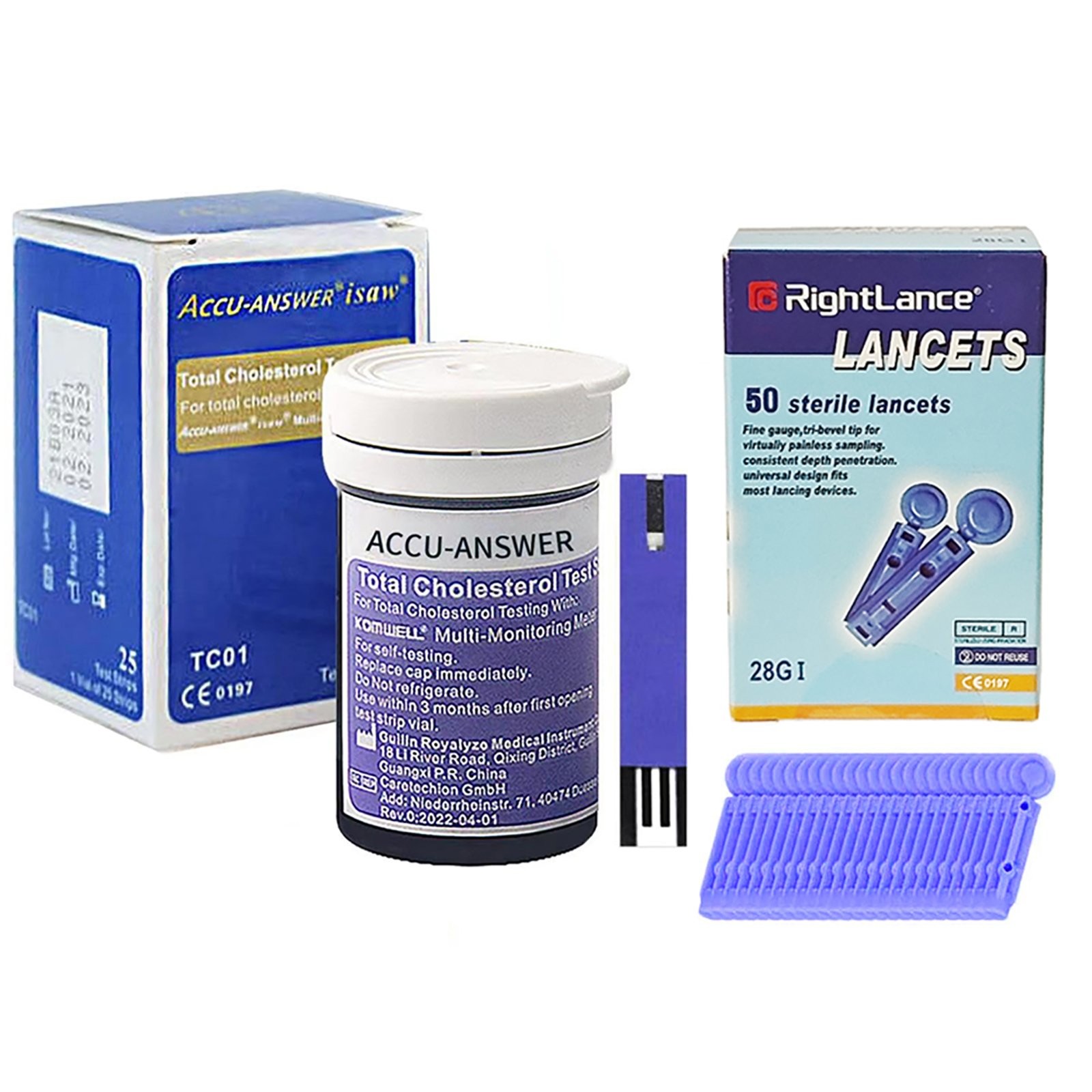 25p Test Cholesterol Strips Machine for ACCU-Answer 4-in-1 Meter with 50 Lancets