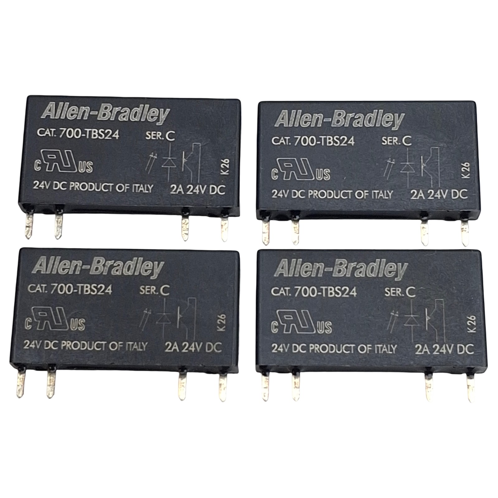 Lot of 4 Allen Bradley 700-TBS24 Power Relay, SPST 1N.O., 4-Pin, 2A 24VDC