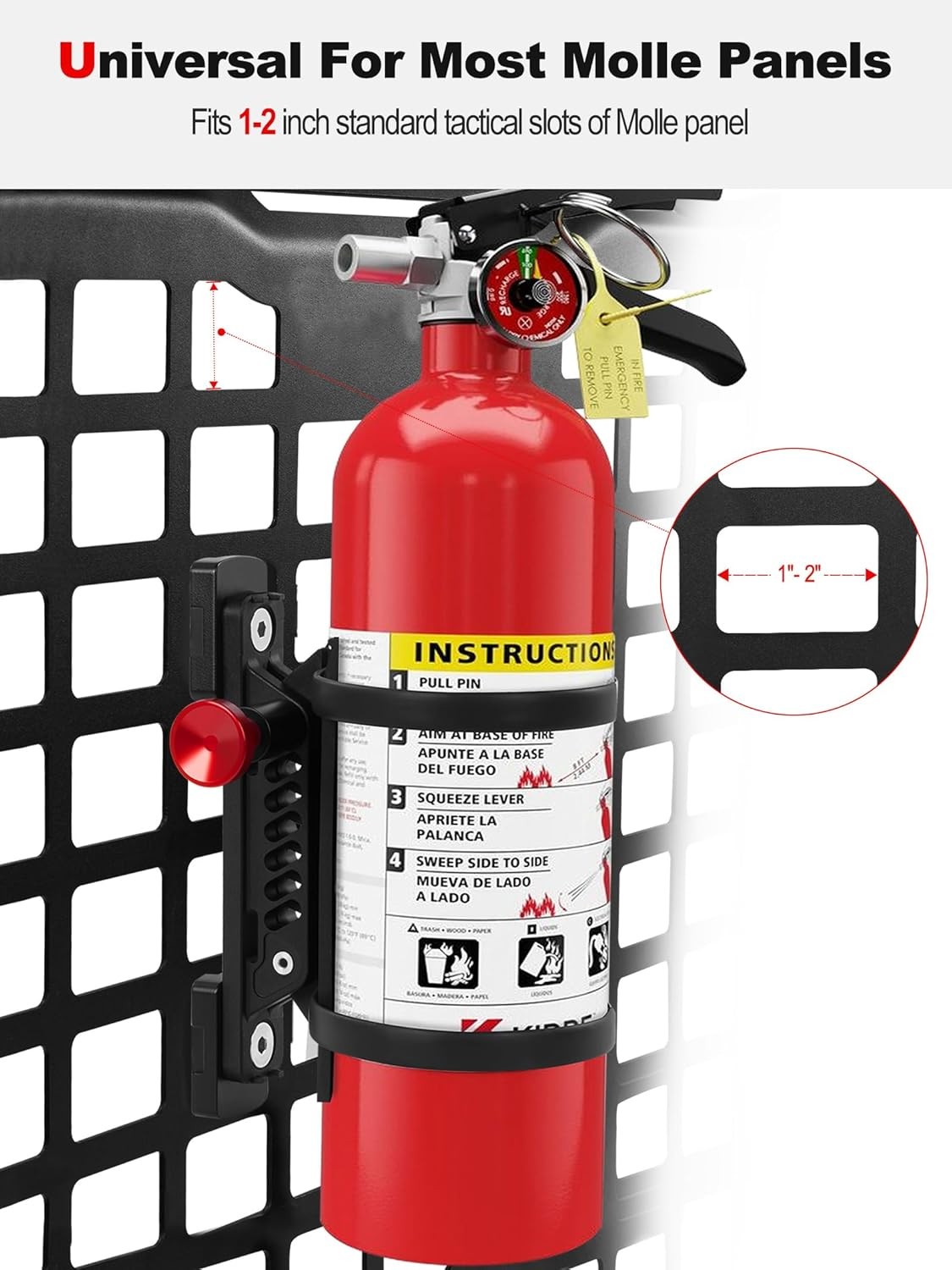 MOLLE Panel Fire Extinguisher Mount Kit Fits 1"-2" Rigid MOLLE Panel Holes, Q...
