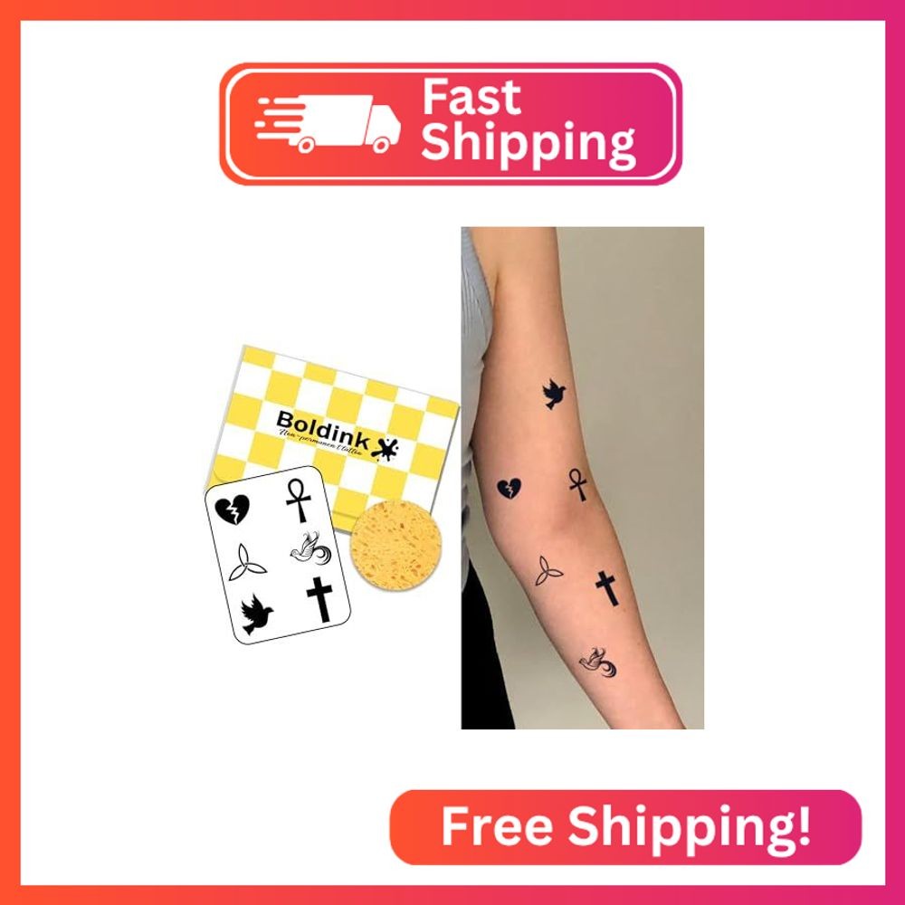 Temporary Tattoo for Women Adults,Mini Bird Cross Semi Permanent Tattoo