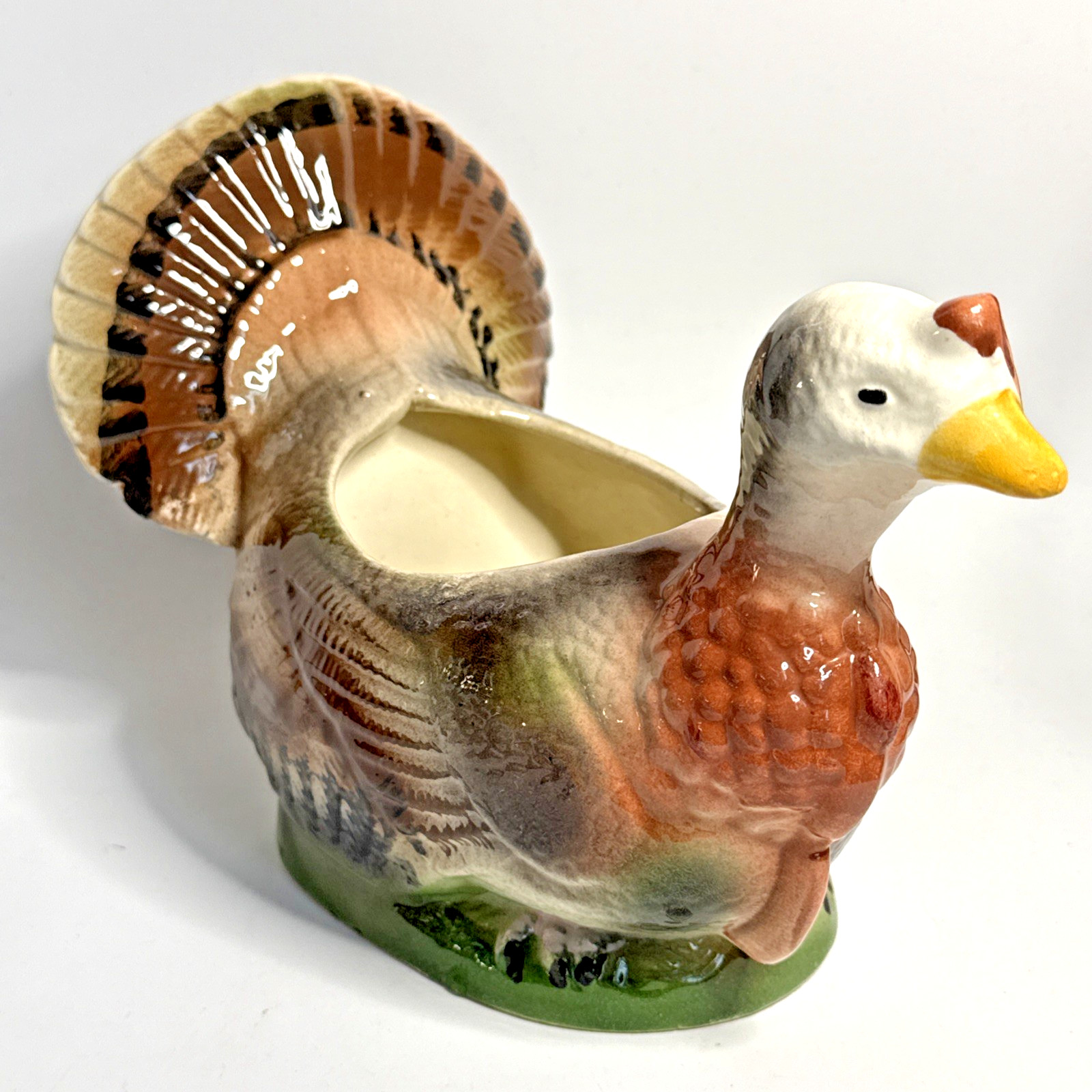 Vintage Turkey Planter Muted Colors 6” Tall 8.75” From to Back Ceramic