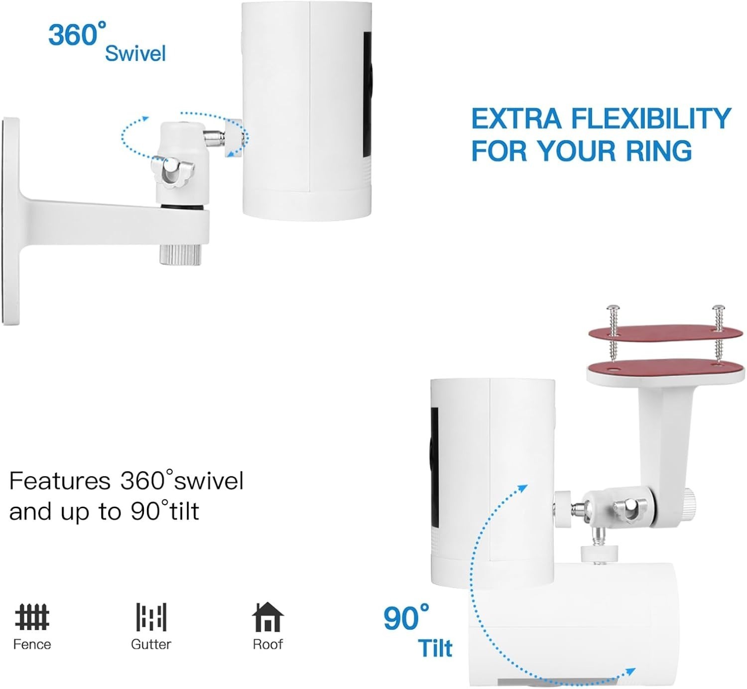 2 Pack Wall Mount Bracket for Ring Stick Up Cam & Outdoor Cam Plus Camera White