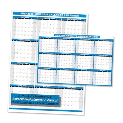 2026-2027 Academic Calendar 2 Pack Set -18x24" Laminated and Blue-JUL 26~JUN 27