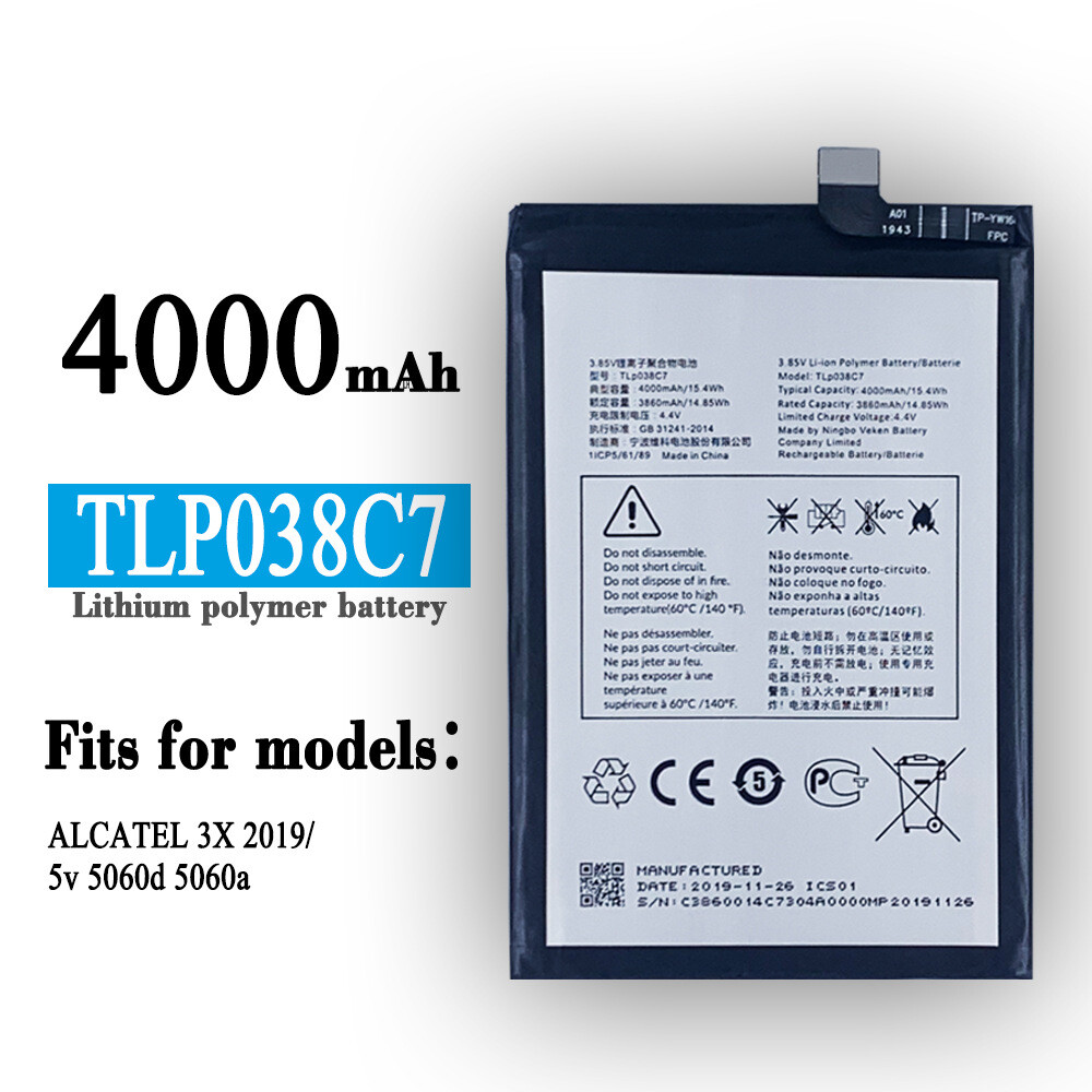Internal Replacement Li-ion Battery For Alcatel 3X 5v 5060D TLP038C7 4000mAh New