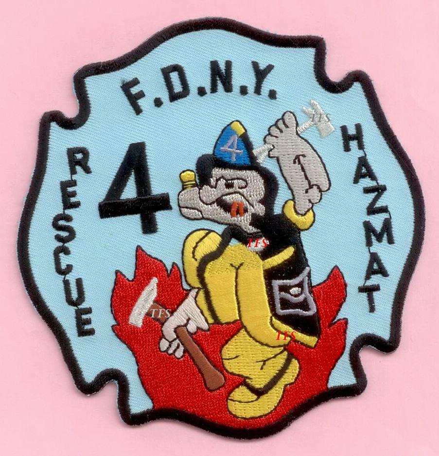 New York City Fire Dept Rescue 4 Patch  Black 4 Yellow Pants -  O/S
