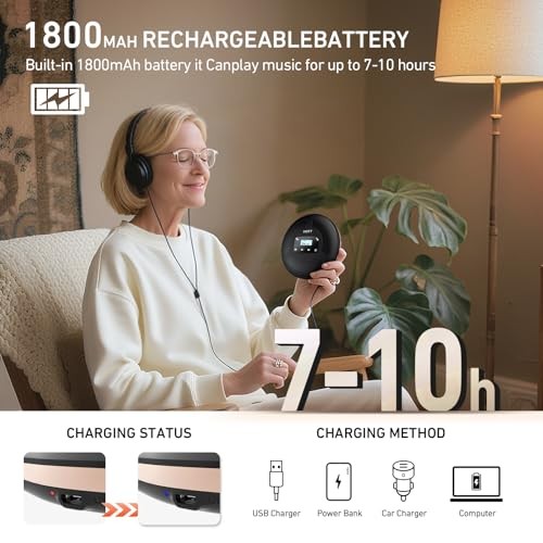 CD903TF Portable CD Player with Bluetooth and FM Transmitter with Touch