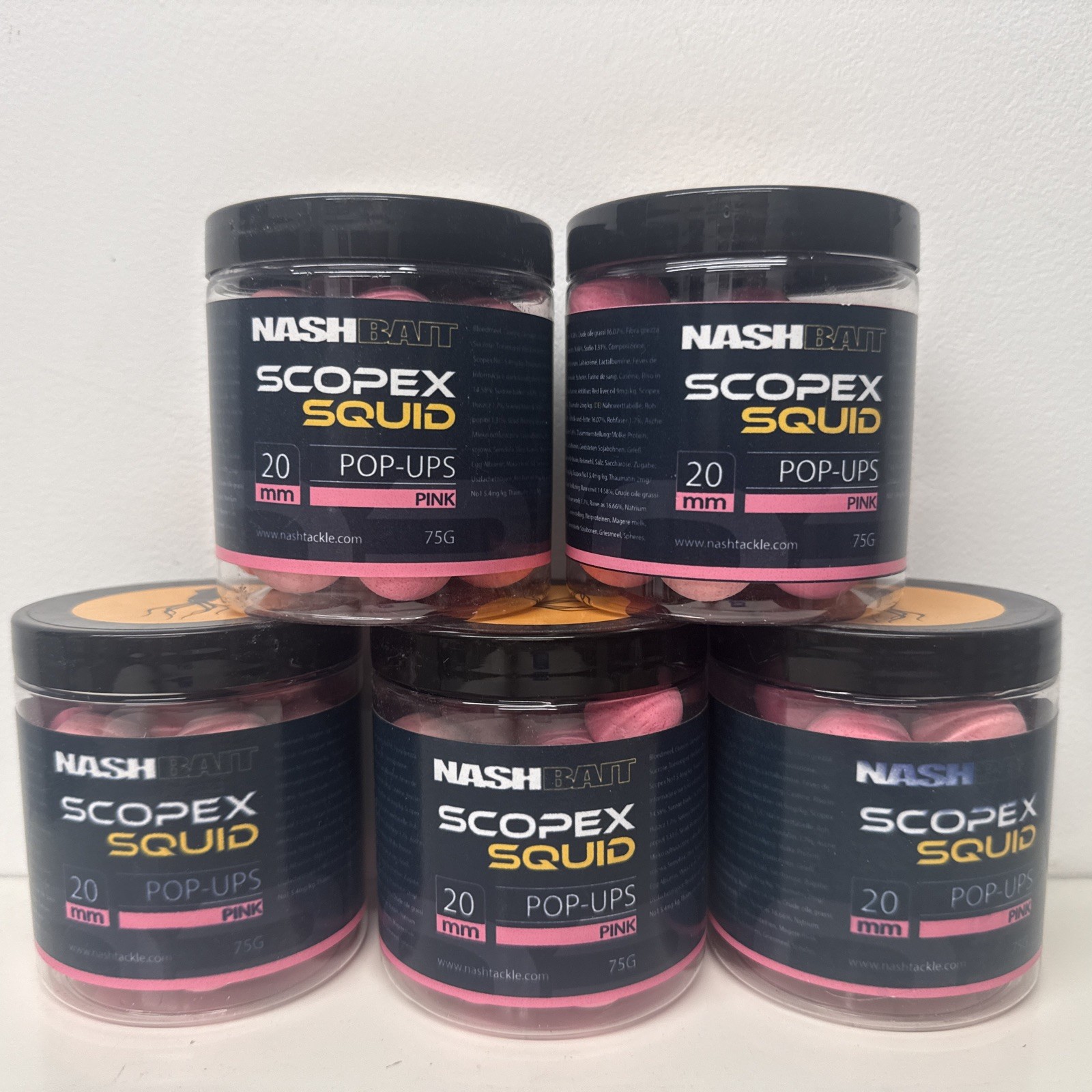 Nash Bait Scopex Squid 20mm Pop Ups Pink X 5 Pots - New
