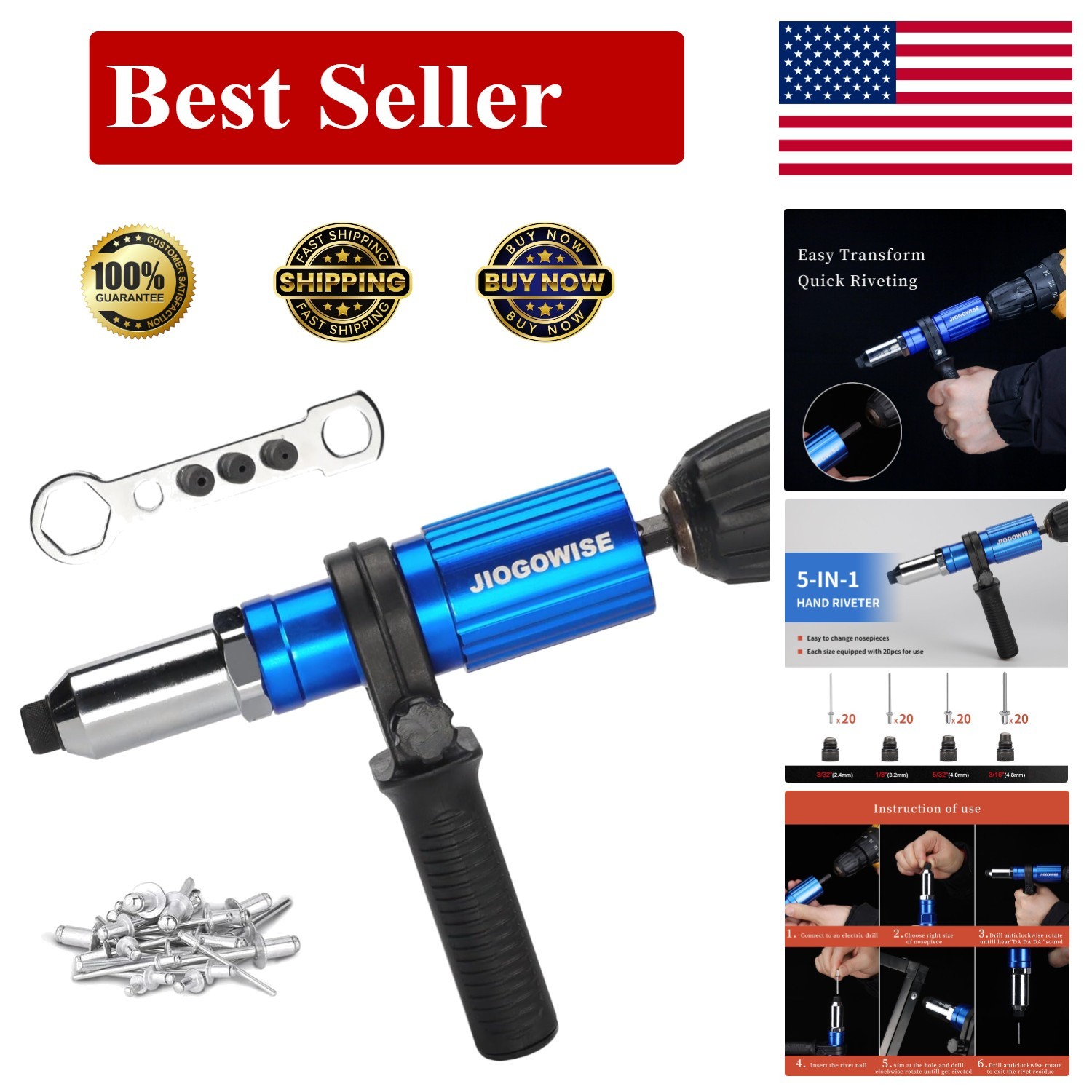 Professional Rivet Gun Adapter Kit,Electric Power Drill Rivet Attachment,Easy...