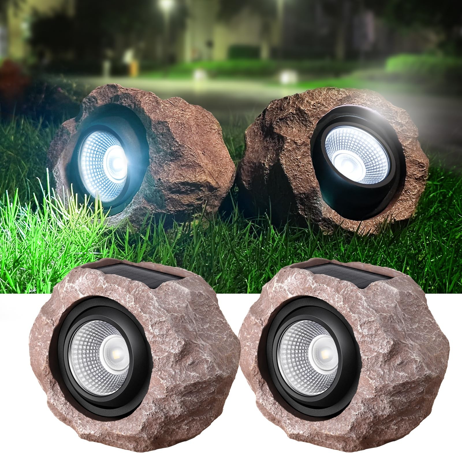 Solar Rock Lights Outdoor, 2 Pack Super Bright Solar Spot Lights Outdoor IP65...