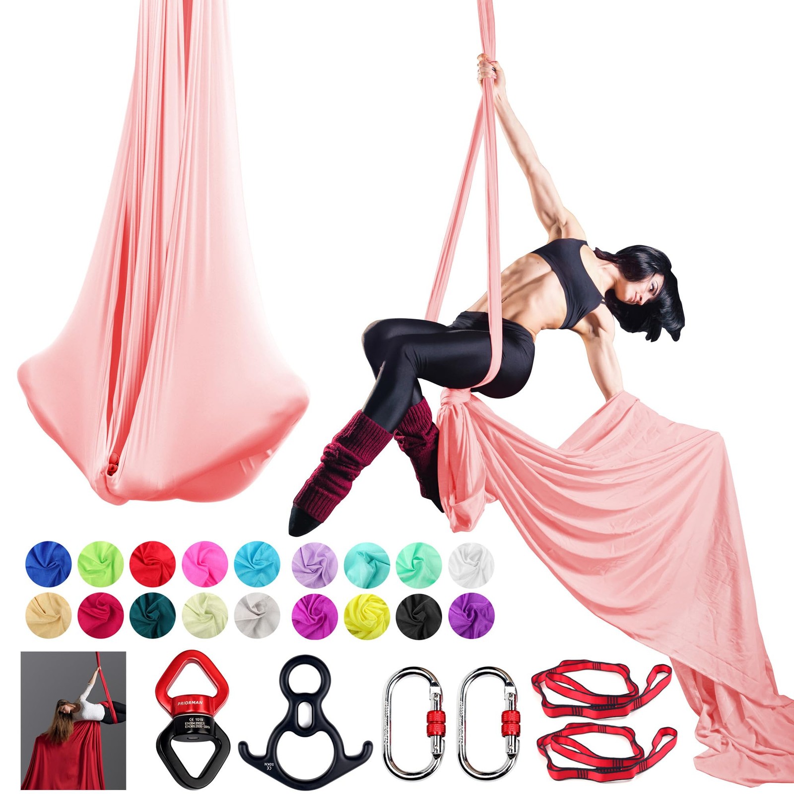 Priorman Aerial Silk Set Premium 9Yards/8.2M Medium Stretch Fabric Silks
