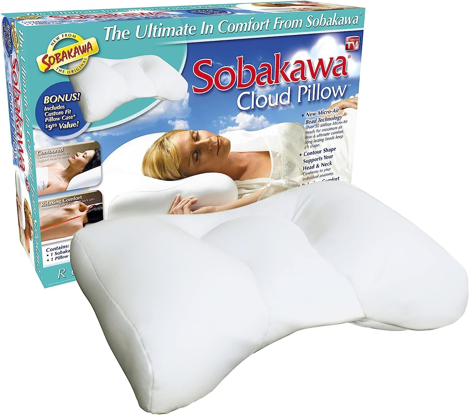 Sobakawa Cloud Pillow with Microbead Fill- 1 Count (Pack of 1), White