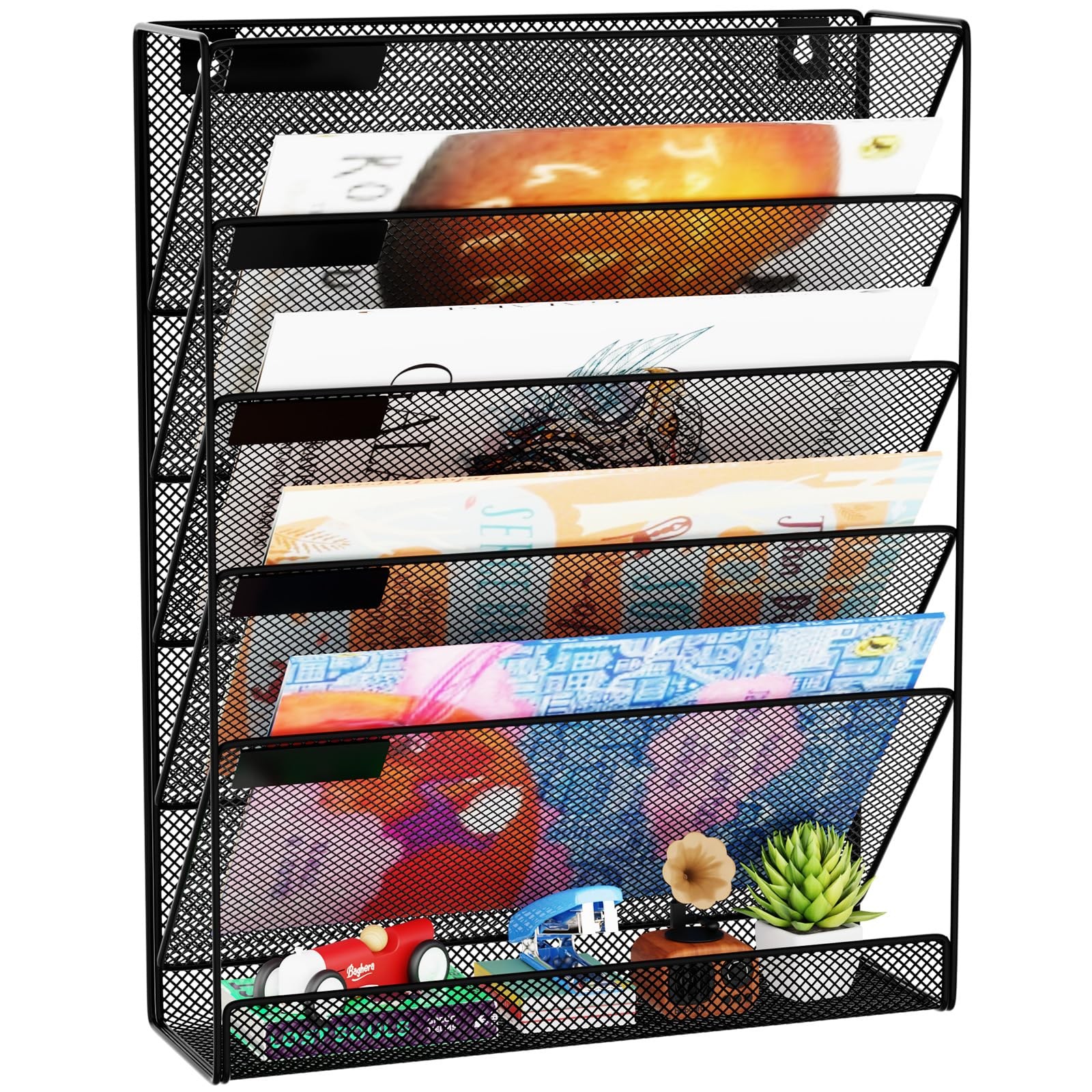 Black Vertical 6 Pocket Tier Wall File Organizer Mesh Hanging Document Rack