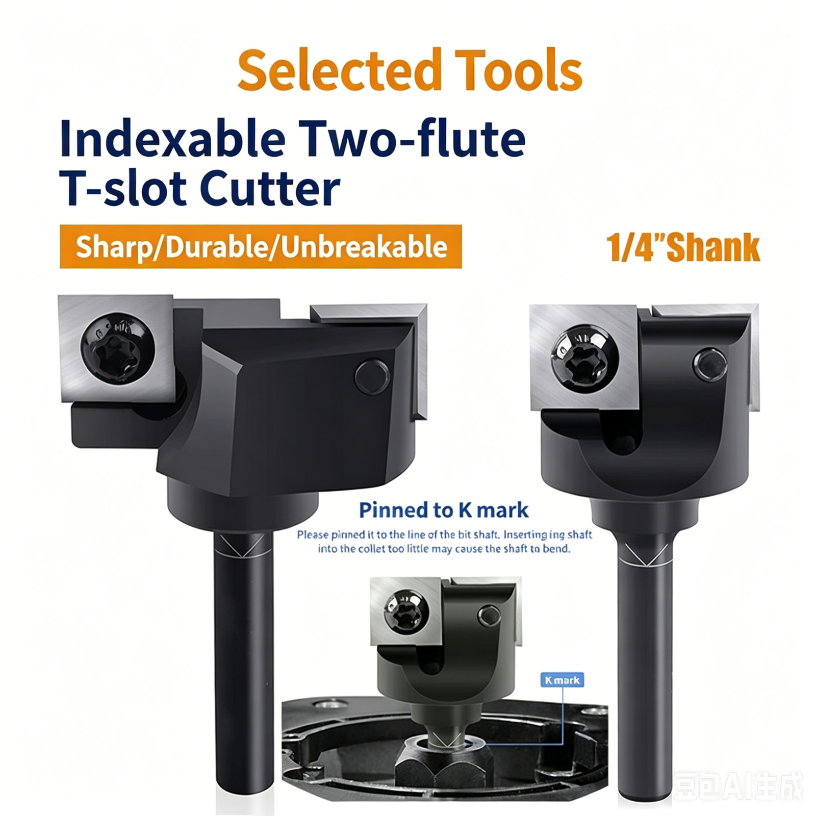 Indexable 2-Flute T-Slot Router Bit, Detachable, for Woodworking Grooving