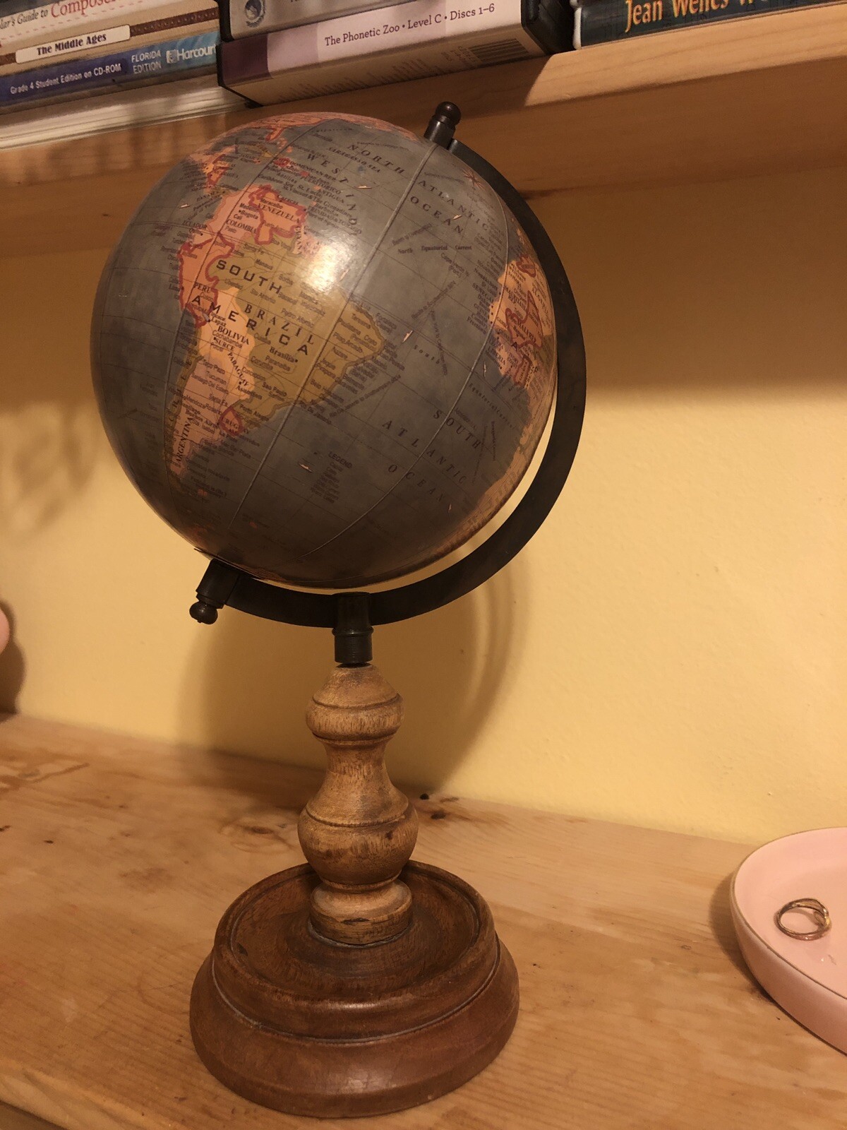 Decorative World Globe Vintage Style Wood Base 13 1/2 Inches High