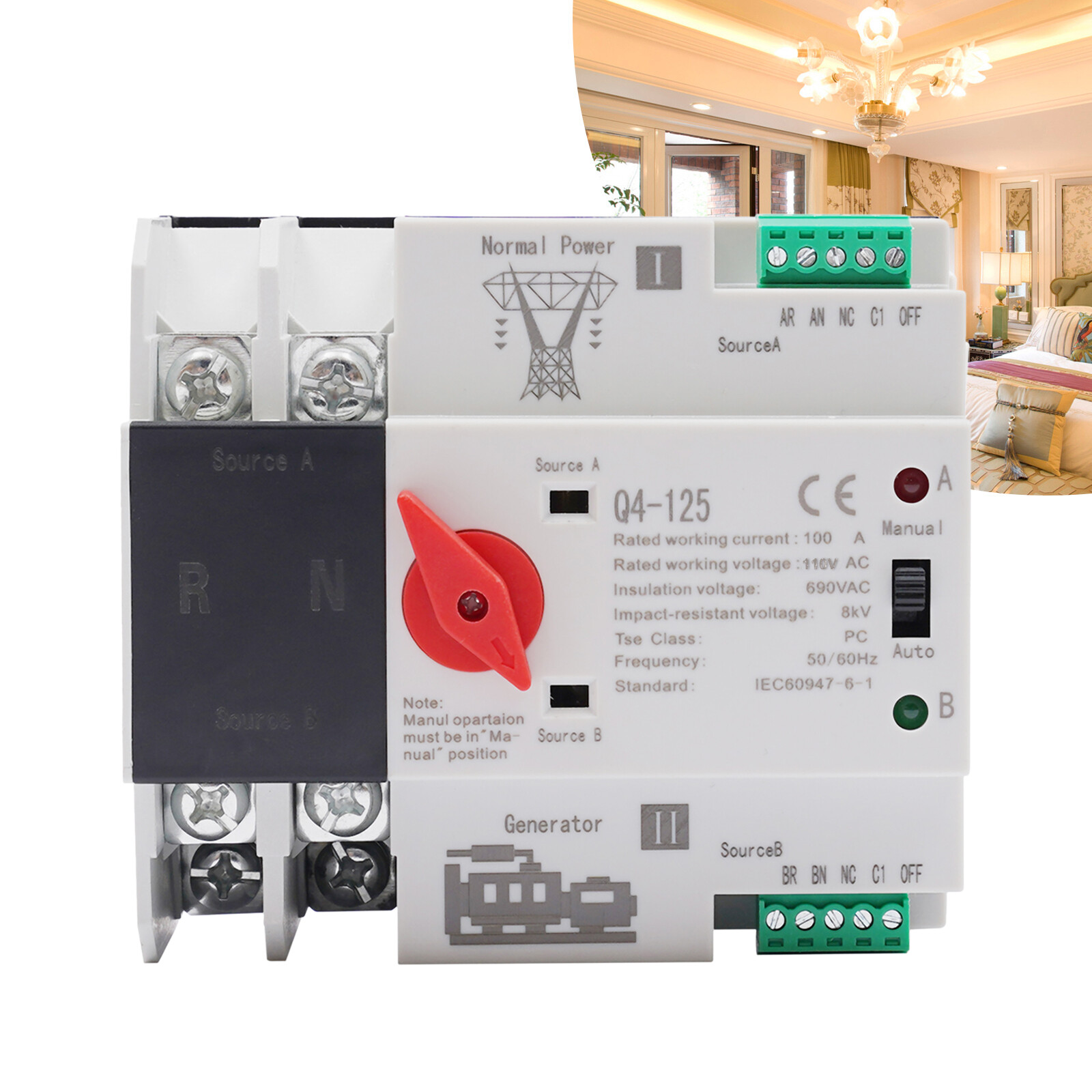 110V Dual Power Automatic Transfer Switch 2P 100 Amp Automatic Transfer Switch