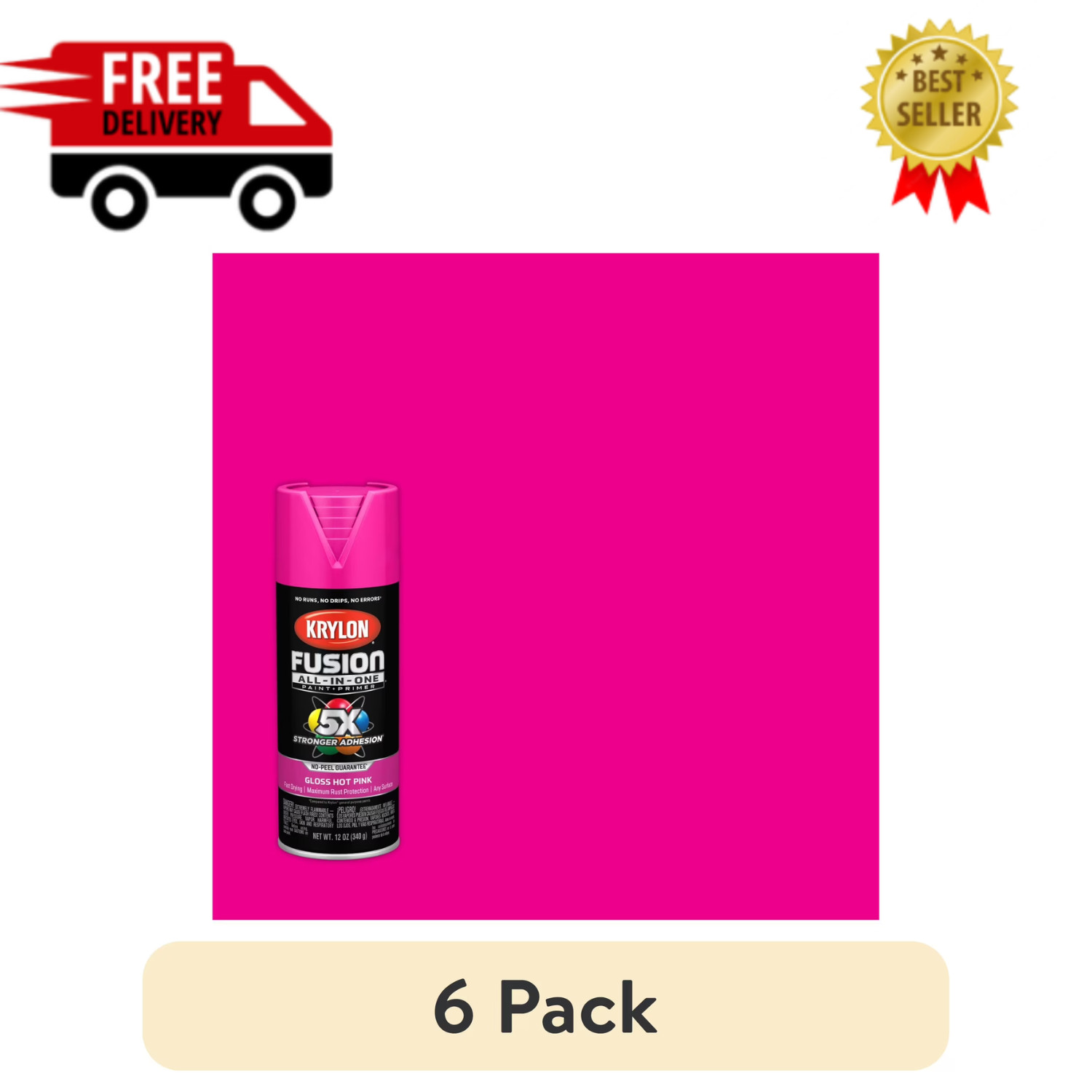Krylon K02708007 Fusion All-In-One Gloss Hot Pink Spray Paint 12oz 6 Pack