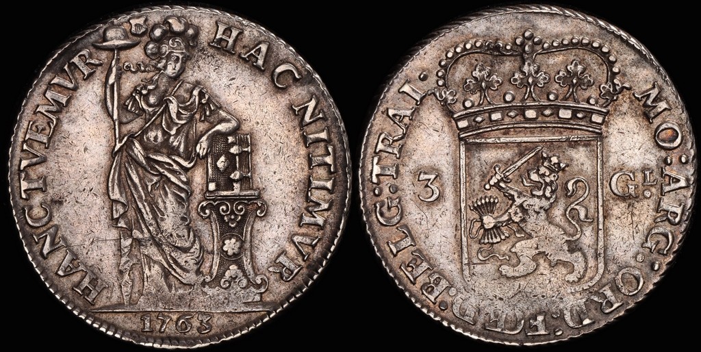 Netherlands - Utrecht 1763 3 Gulden (60 Stuiver) mm city arms. KM-117.