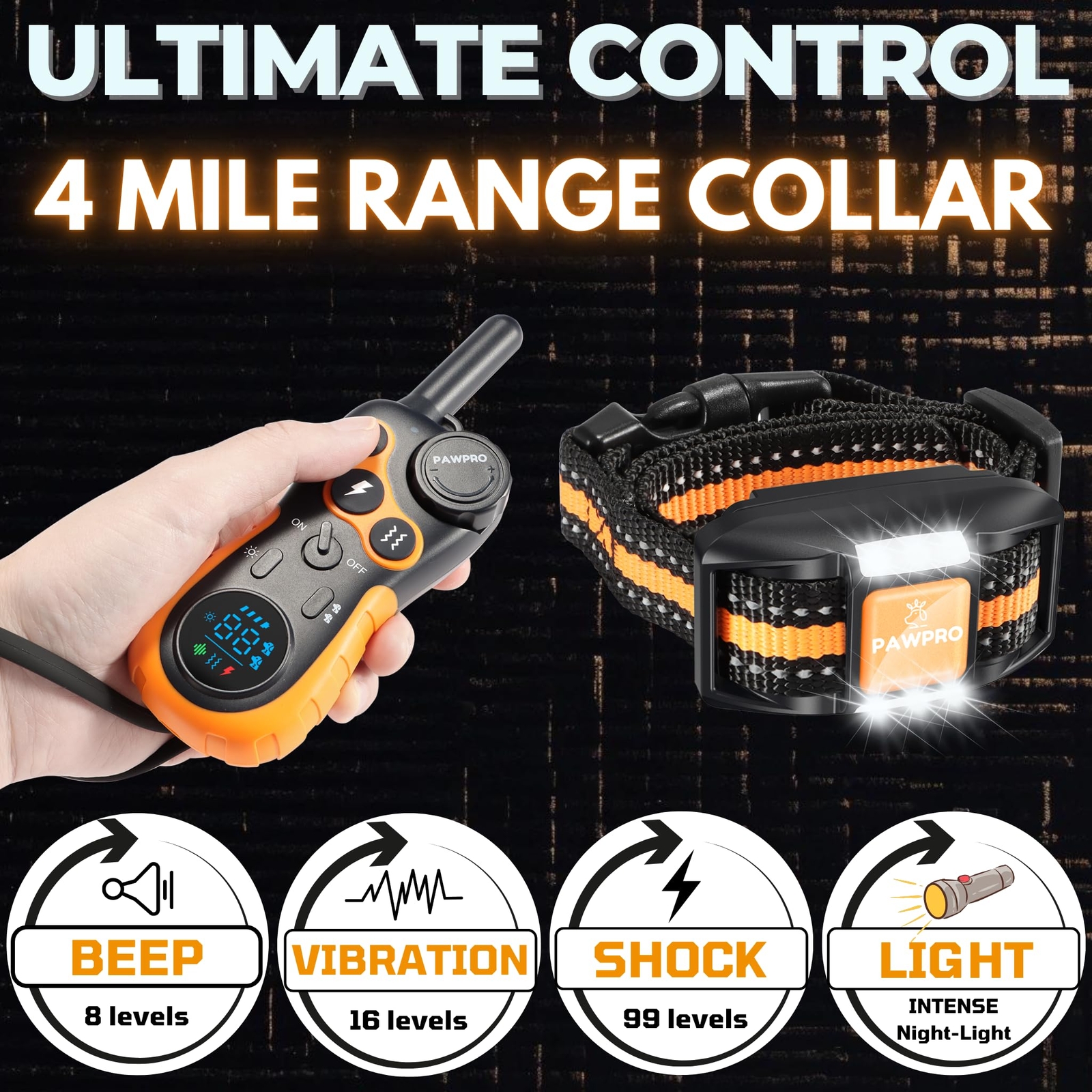 Dog Shock Collar with Remote Unmatched 4-Mile Range Night-Light Mode Training...